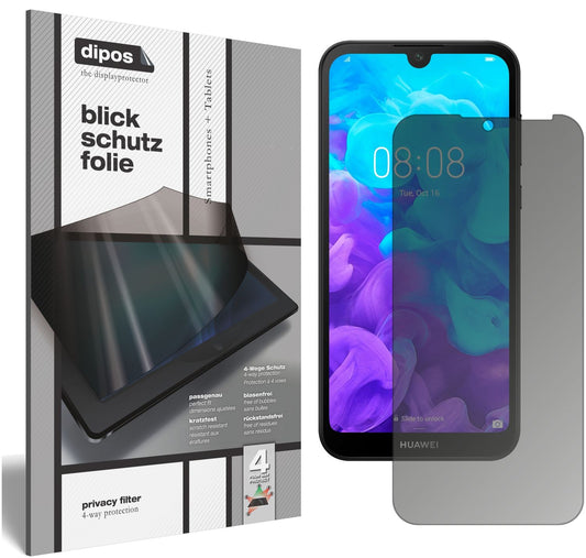 Blickschutzfolie von dipos passend für Huawei Y5 (2019), präziser Zuschnitt und blasenfrei montiert