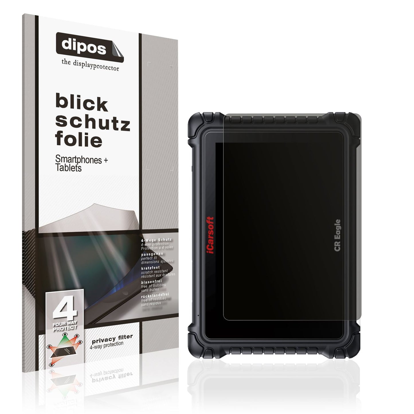 Blickschutzfolie von dipos passend für iCarsoft CR Eagle, präziser Zuschnitt und blasenfrei montiert