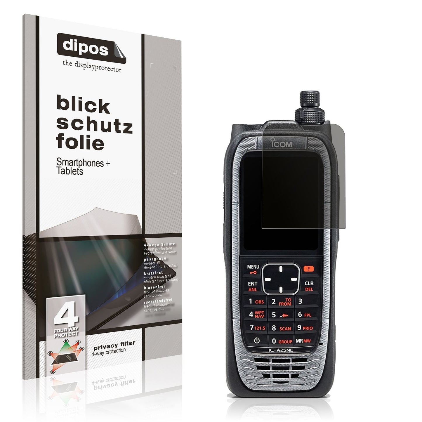 Blickschutzfolie von dipos passend für Icom IC-A25NE, präziser Zuschnitt und blasenfrei montiert