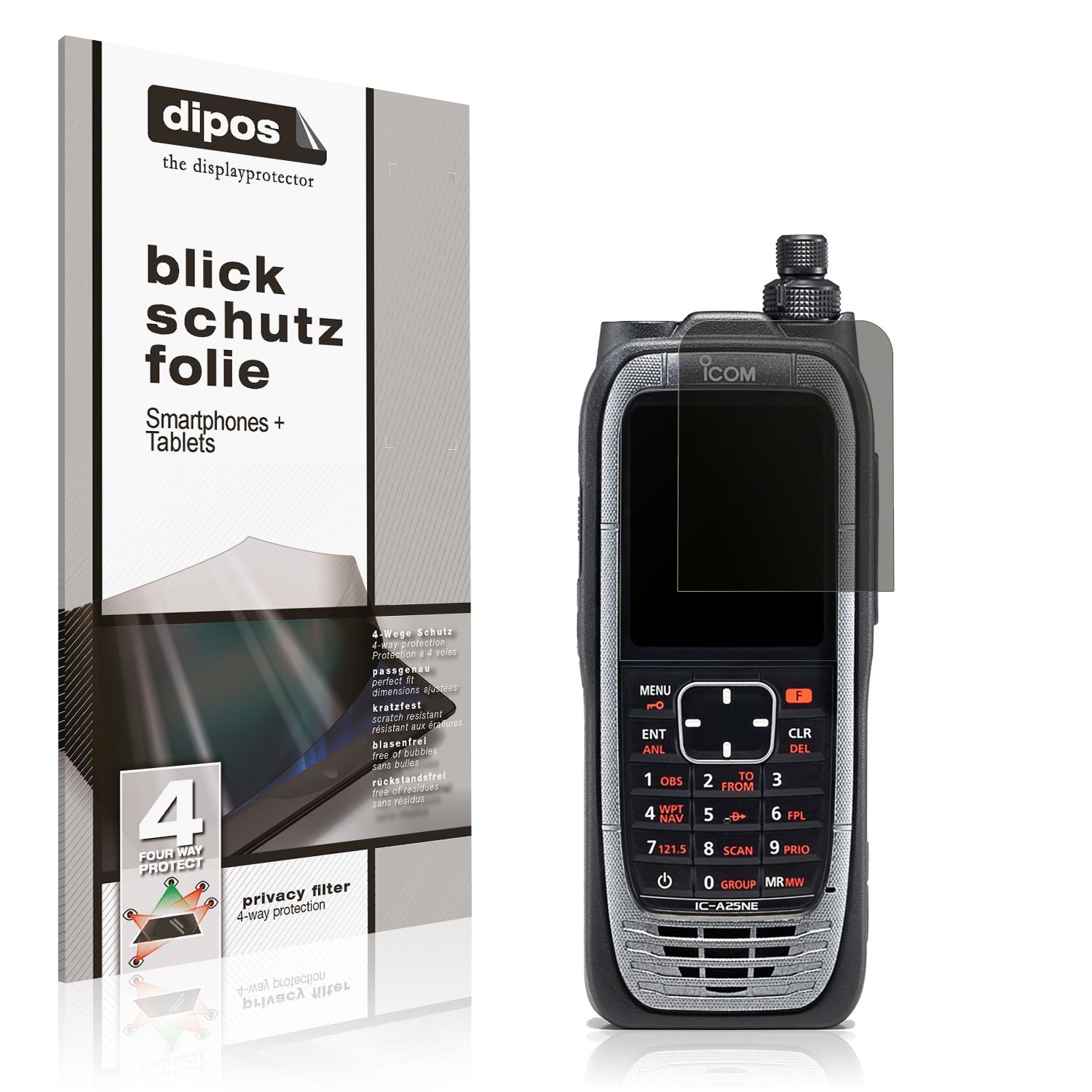 Blickschutzfolie von dipos passend für Icom IC-A25NE, präziser Zuschnitt und blasenfrei montiert