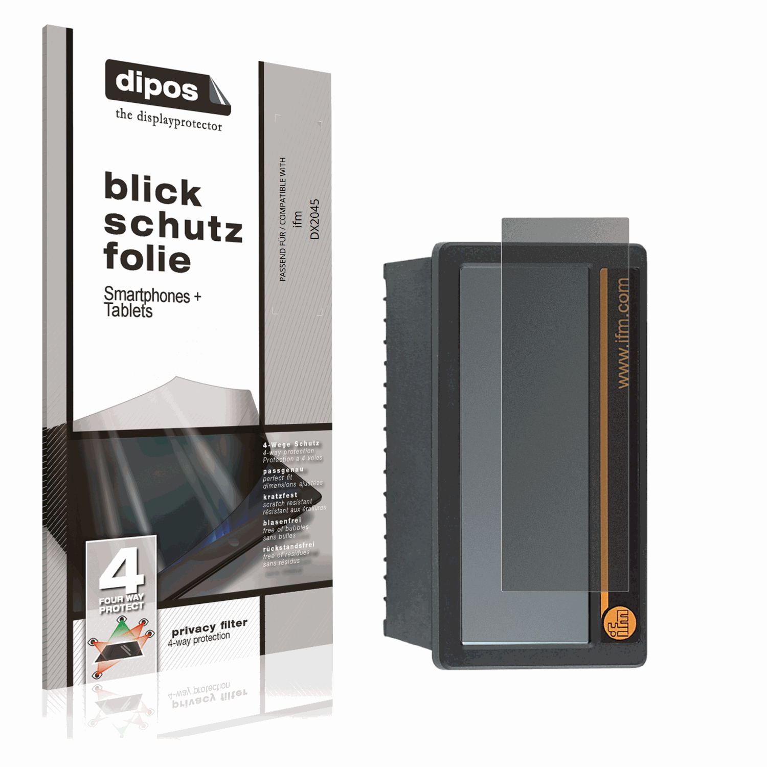 Blickschutzfolie von dipos passend für ifm DX2045, präziser Zuschnitt und blasenfrei montiert