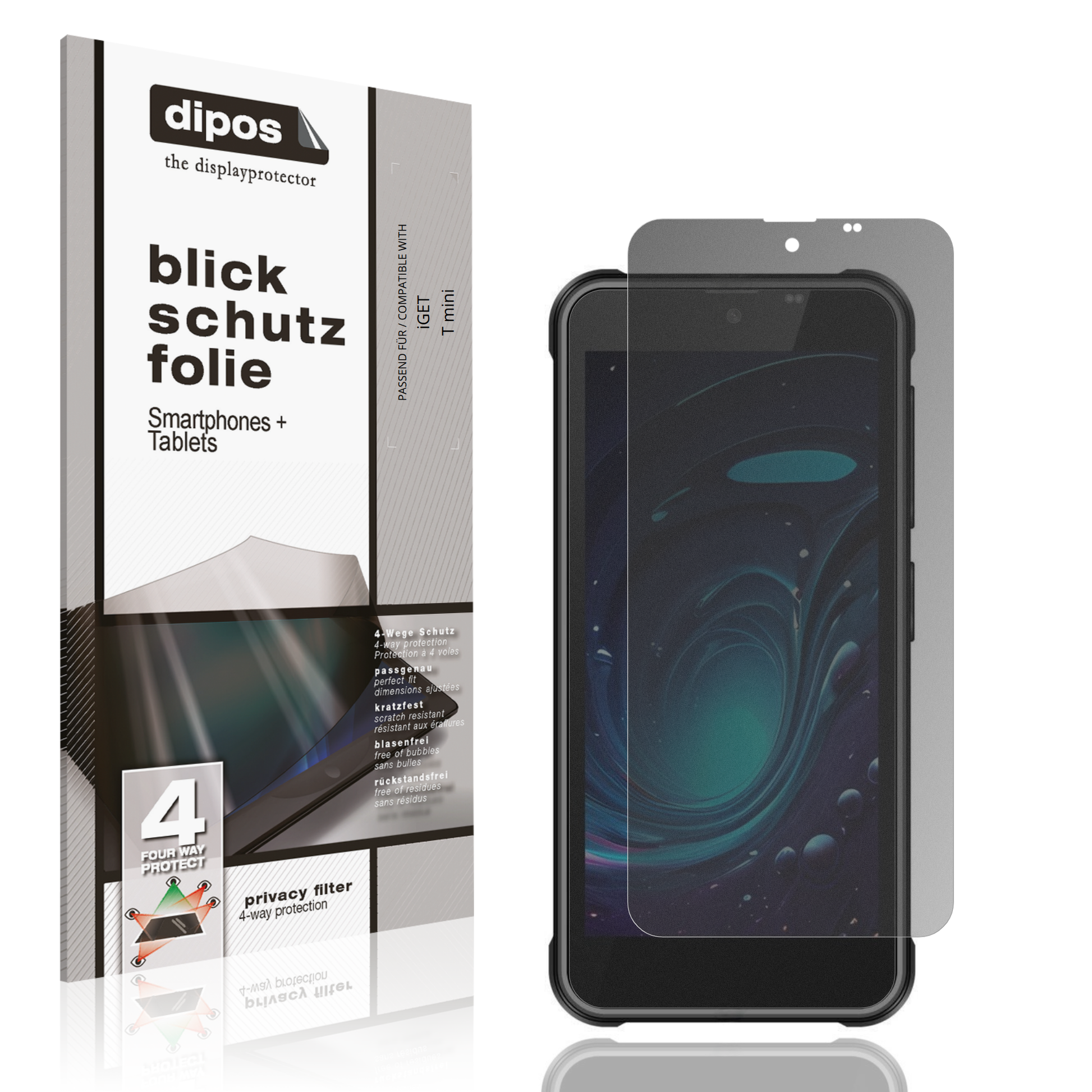 Blickschutzfolie von dipos passend für iGET T mini, präziser Zuschnitt und blasenfrei montiert
