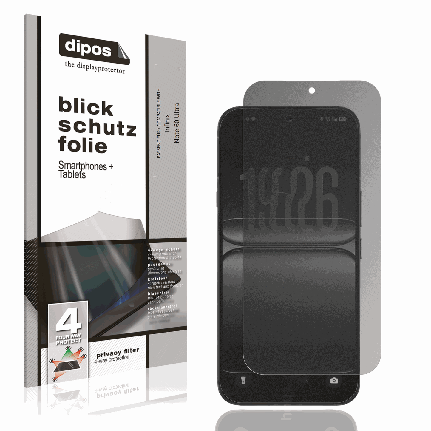 Blickschutzfolie von dipos passend für Infinix Note 60 Ultra, präziser Zuschnitt und blasenfrei montiert