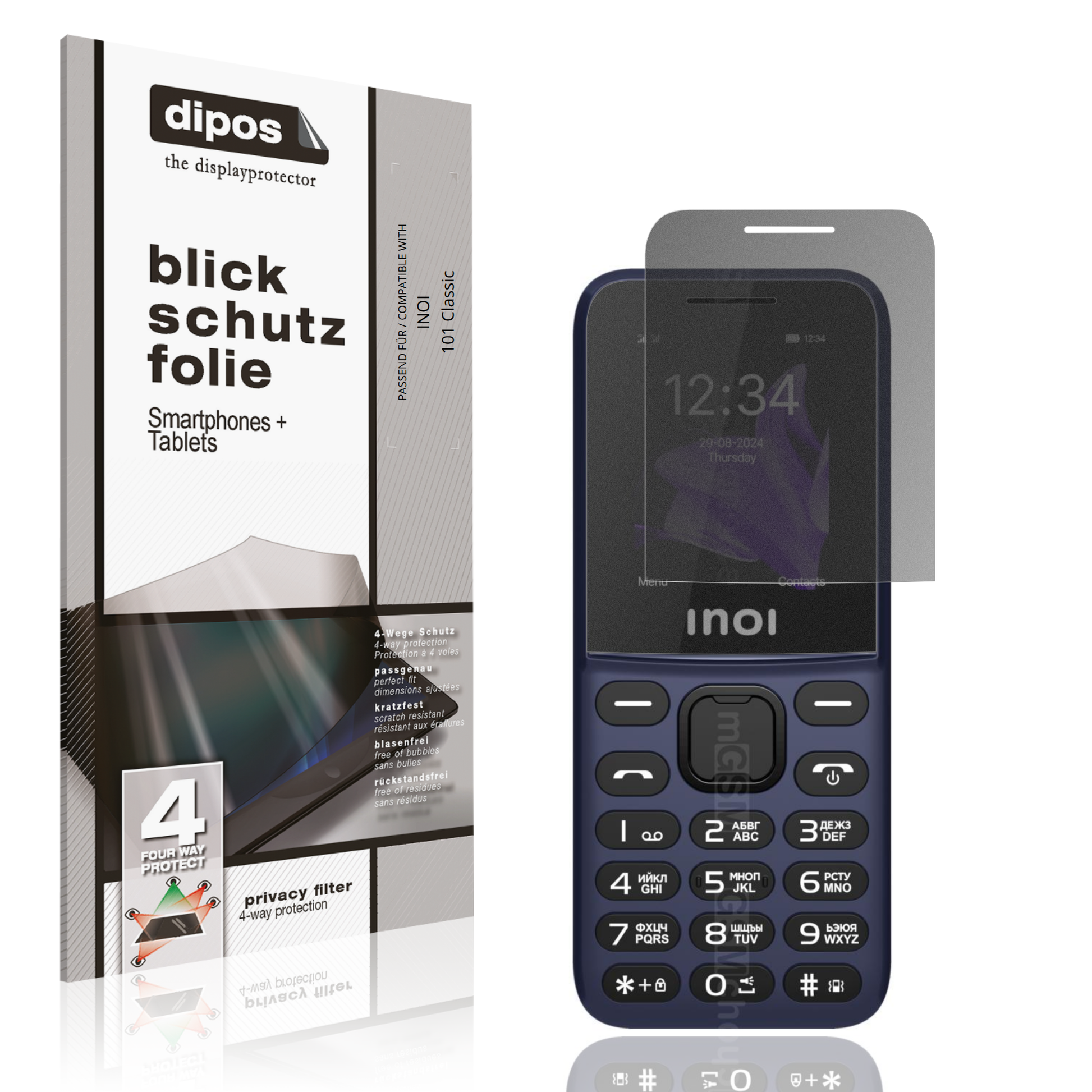 Blickschutzfolie von dipos passend für INOI 101 Classic, präziser Zuschnitt und blasenfrei montiert