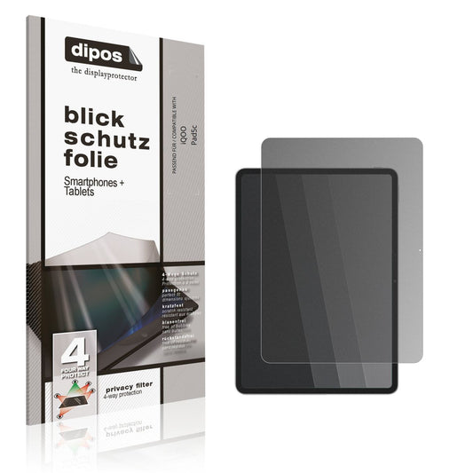 Blickschutzfolie von dipos passend für iQOO Pad5c, präziser Zuschnitt und blasenfrei montiert