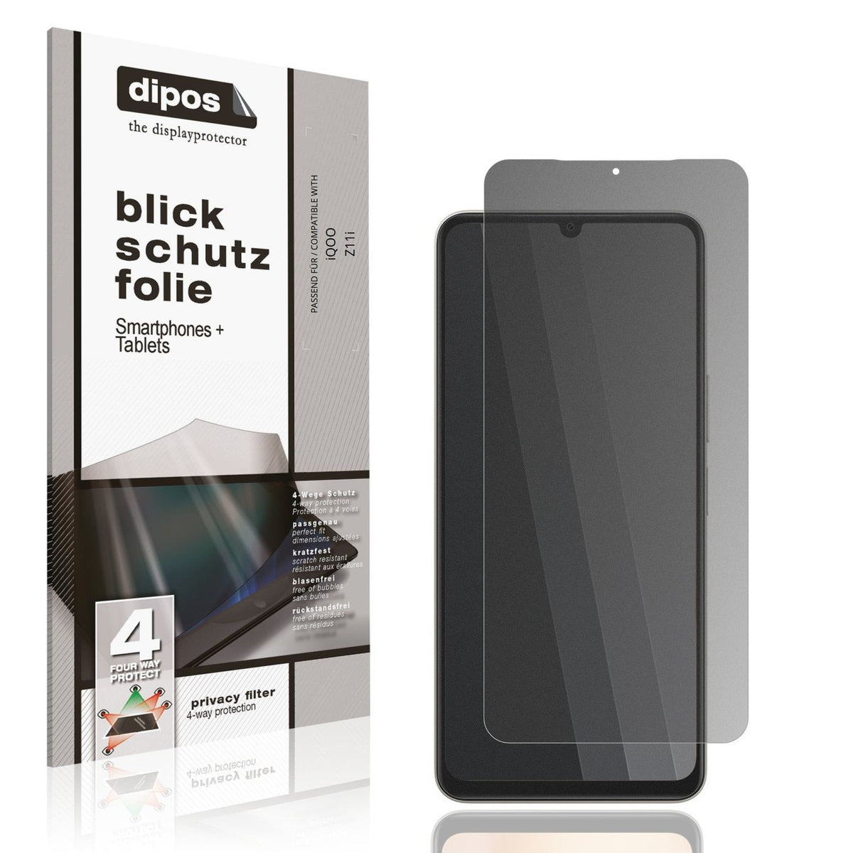 Blickschutzfolie von dipos passend für iQOO Z11i, präziser Zuschnitt und blasenfrei montiert