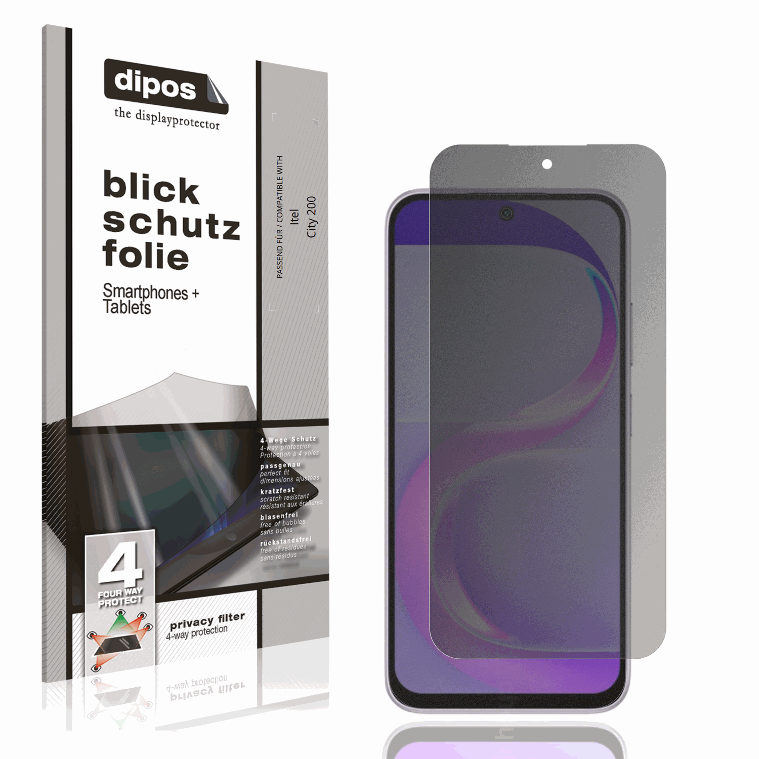 Blickschutzfolie von dipos passend f�r Itel City 200, pr�ziser Zuschnitt und blasenfrei montiert