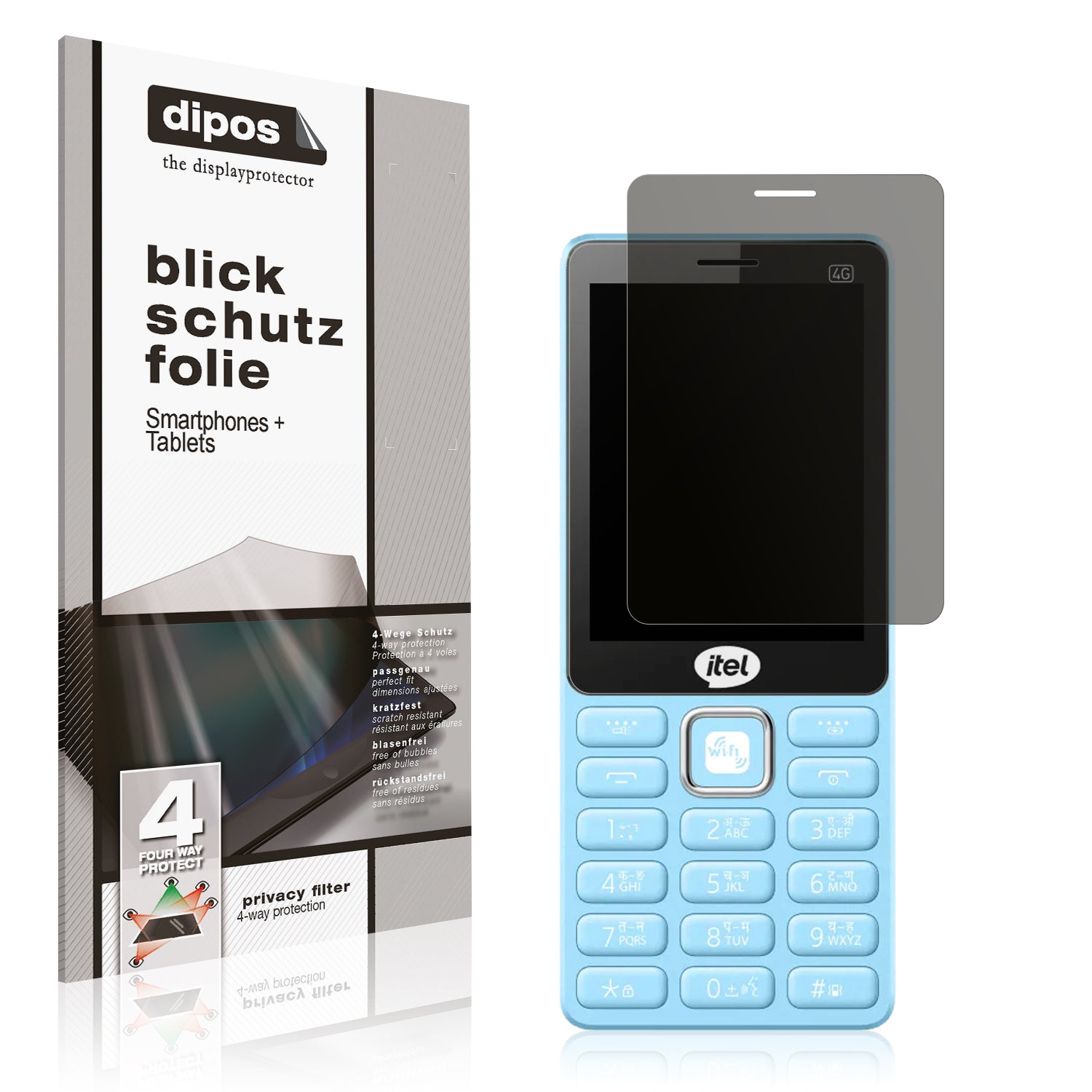 Blickschutzfolie von dipos passend für Itel Super Guru 4G Max, präziser Zuschnitt und blasenfrei montiert