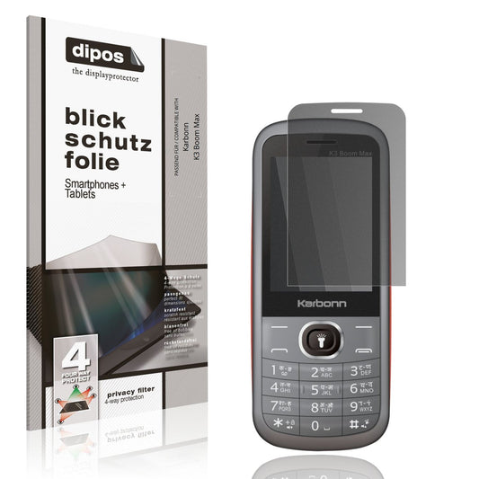 Blickschutzfolie von dipos passend für Karbonn K3 Boom Max, präziser Zuschnitt und blasenfrei montiert