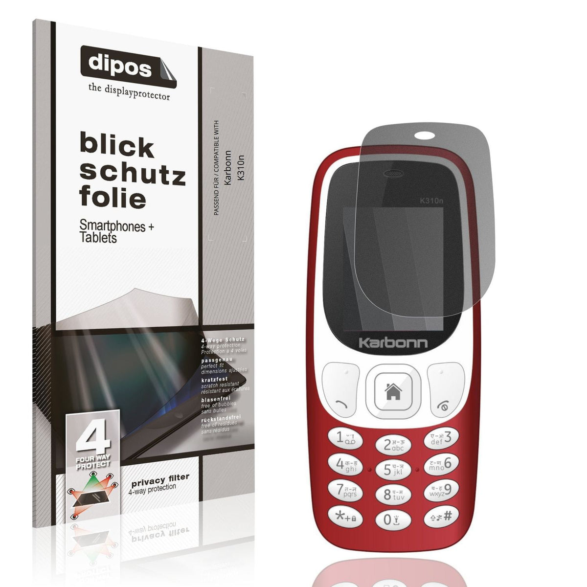 Blickschutzfolie von dipos passend für Karbonn K310n, präziser Zuschnitt und blasenfrei montiert