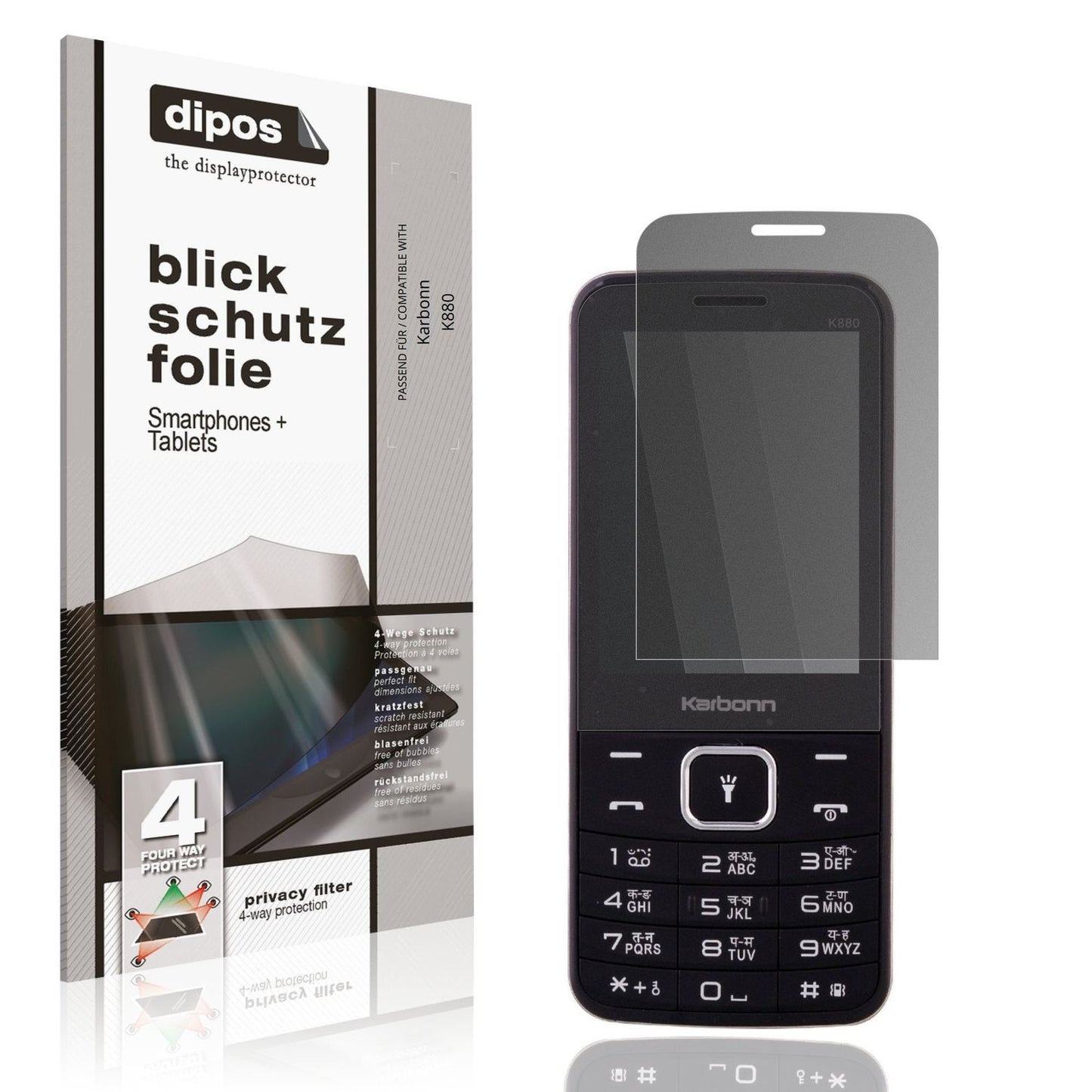 Blickschutzfolie von dipos passend für Karbonn K880, präziser Zuschnitt und blasenfrei montiert