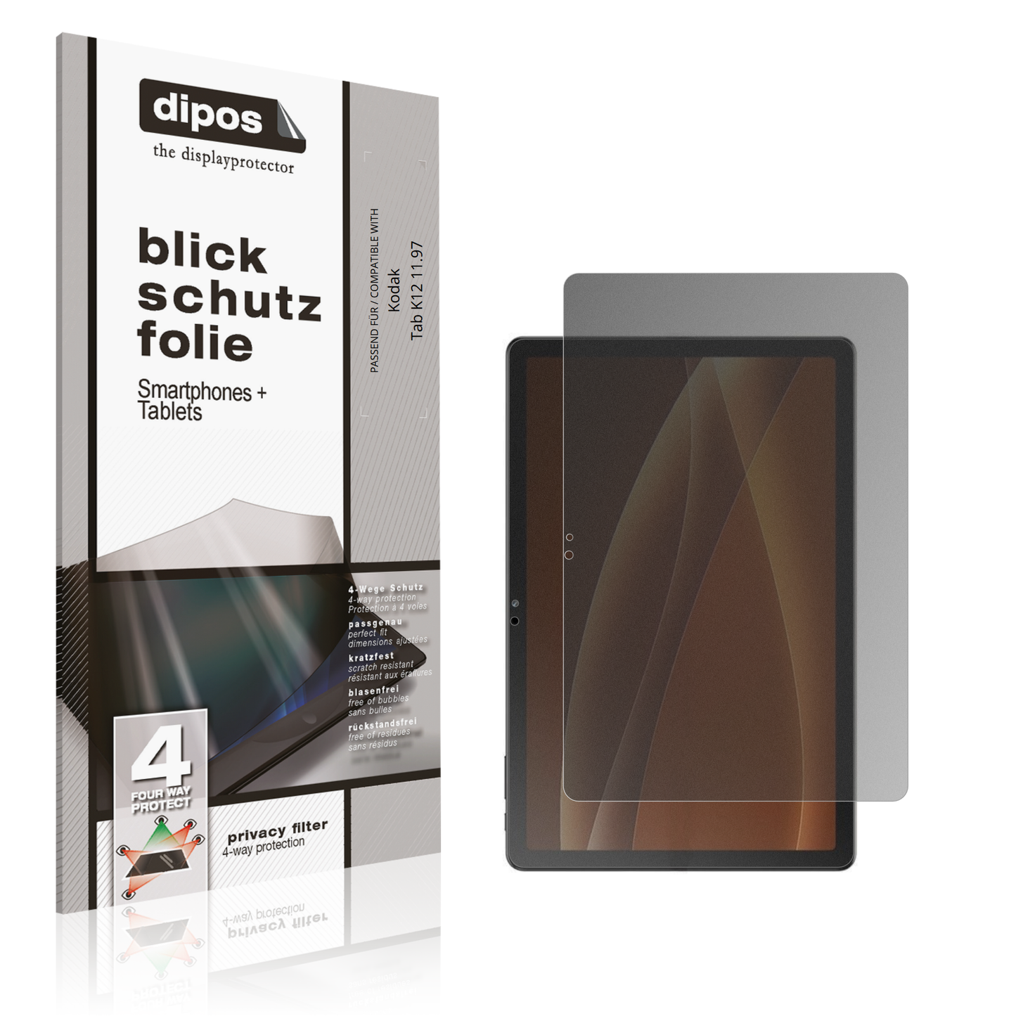 Blickschutzfolie von dipos passend für Kodak Tab K12 11.97, präziser Zuschnitt und blasenfrei montiert
