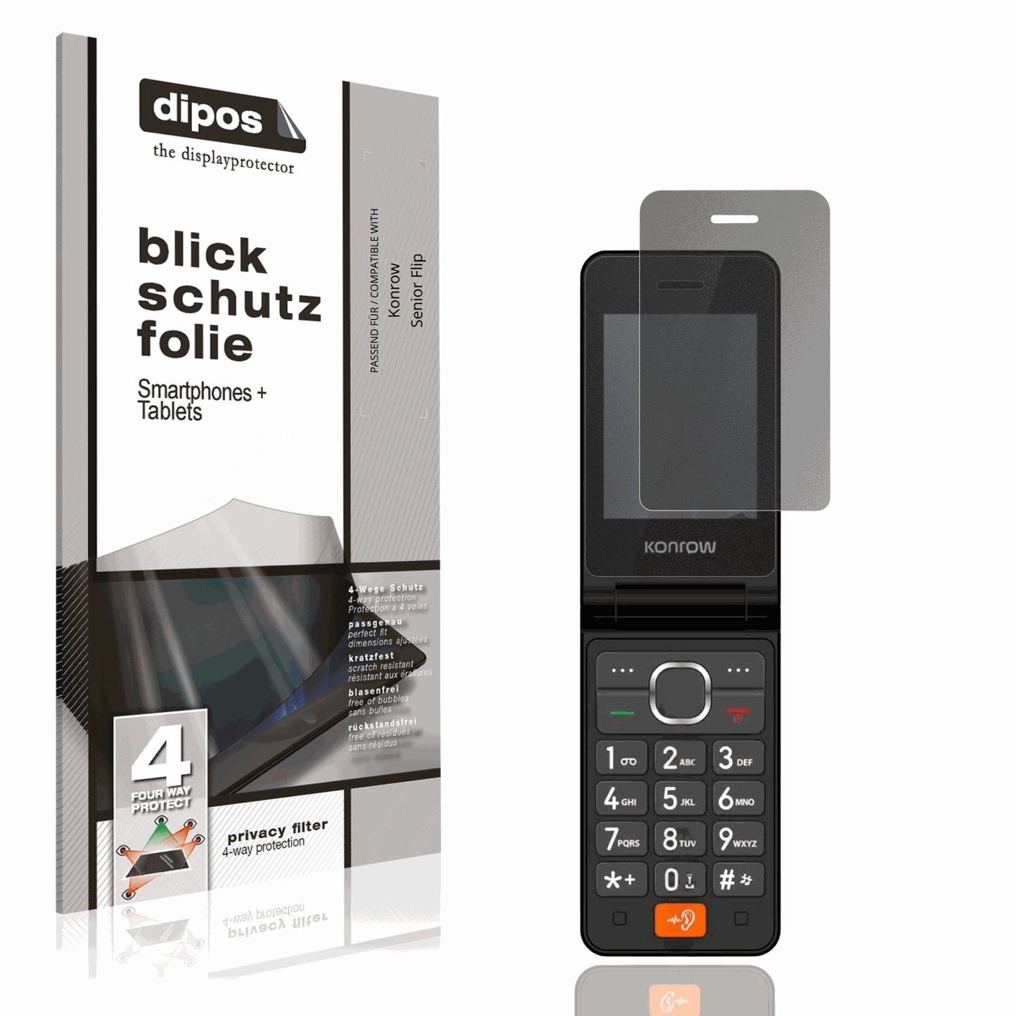 Blickschutzfolie von dipos passend für Konrow Senior Flip, präziser Zuschnitt und blasenfrei montiert