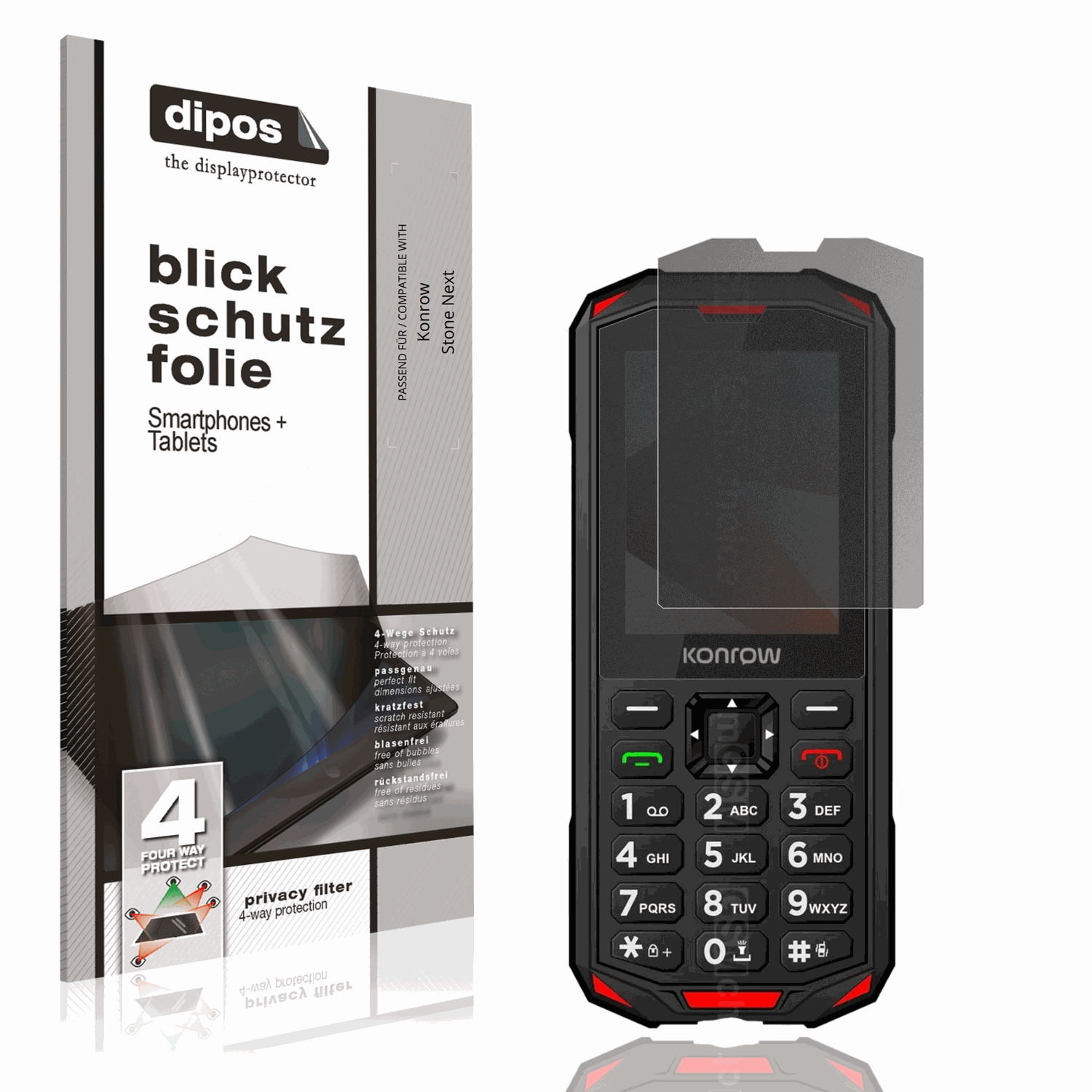 Blickschutzfolie von dipos passend für Konrow Stone Next, präziser Zuschnitt und blasenfrei montiert
