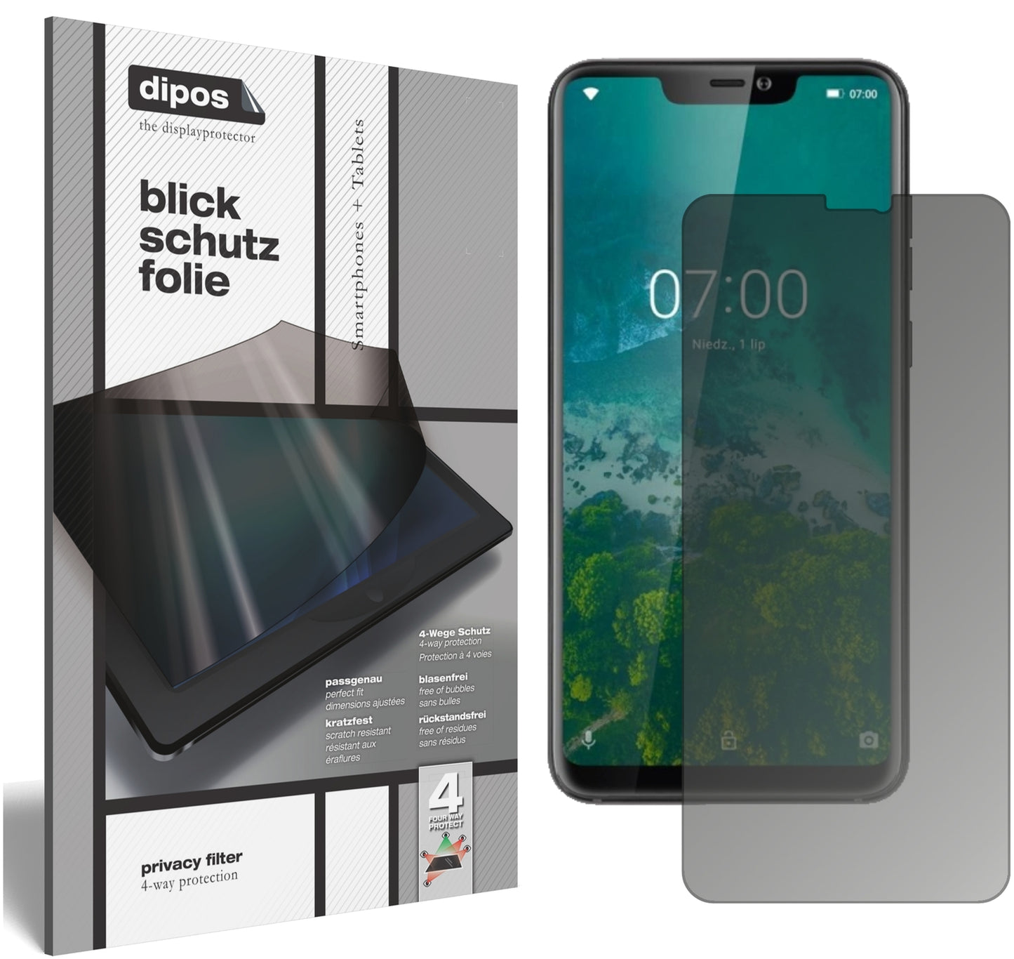 Blickschutzfolie von dipos passend für Kruger Matz Smartfon LIVE 7S, präziser Zuschnitt und blasenfrei montiert