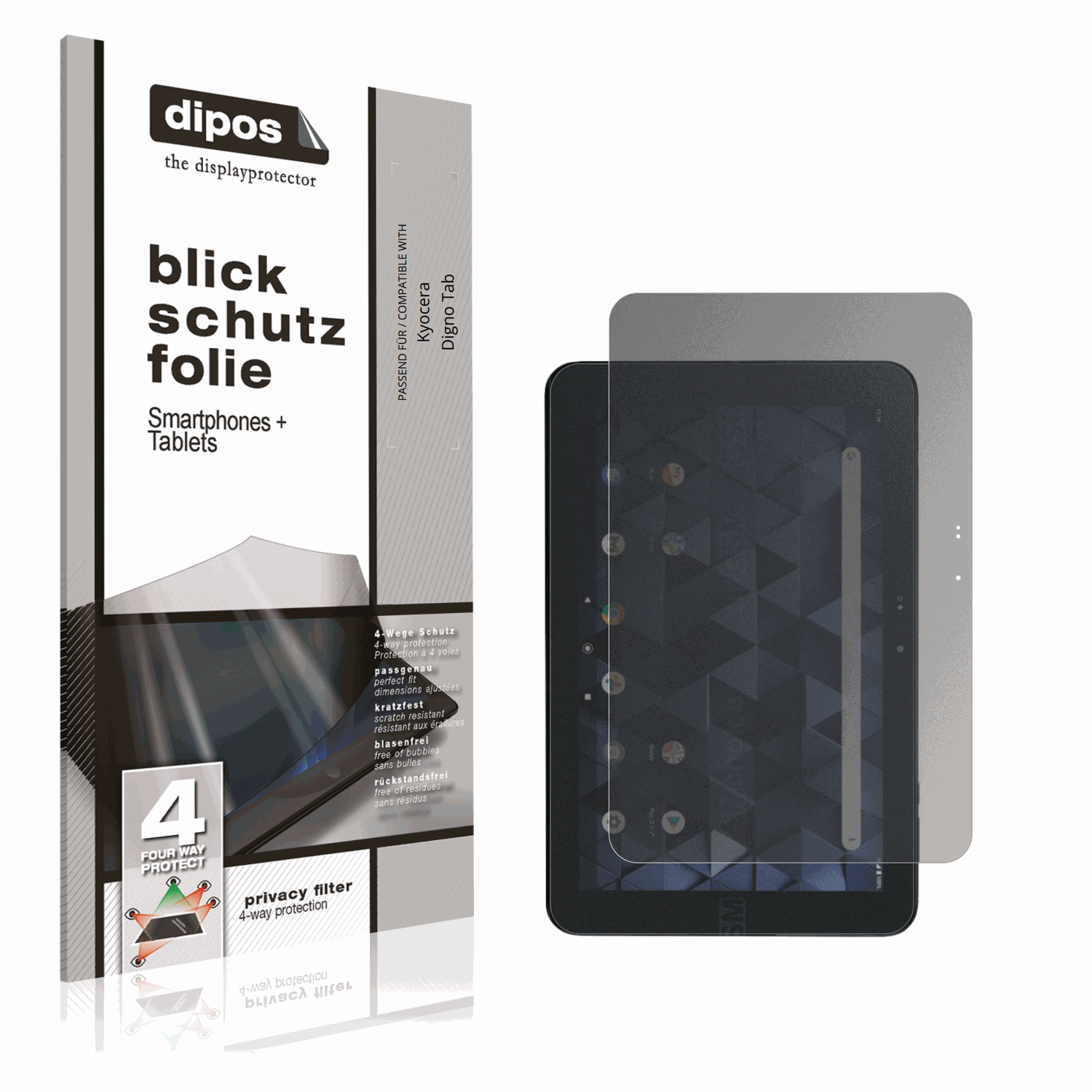 Blickschutzfolie von dipos passend für Kyocera Digno Tab, präziser Zuschnitt und blasenfrei montiert
