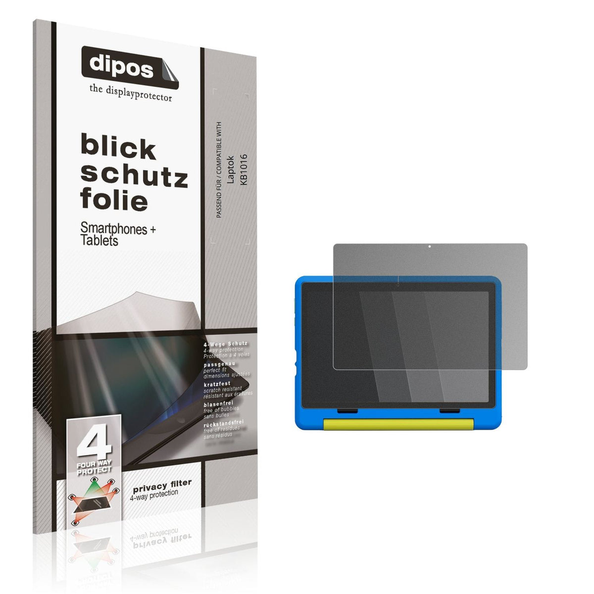 Blickschutzfolie von dipos passend für Laptok KB1016, präziser Zuschnitt und blasenfrei montiert