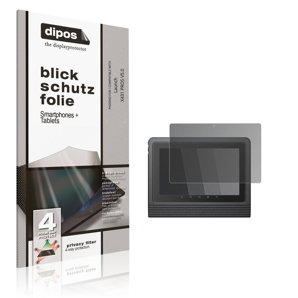 Blickschutzfolie von dipos passend für Launch X431 PROS V5.0, präziser Zuschnitt und blasenfrei montiert