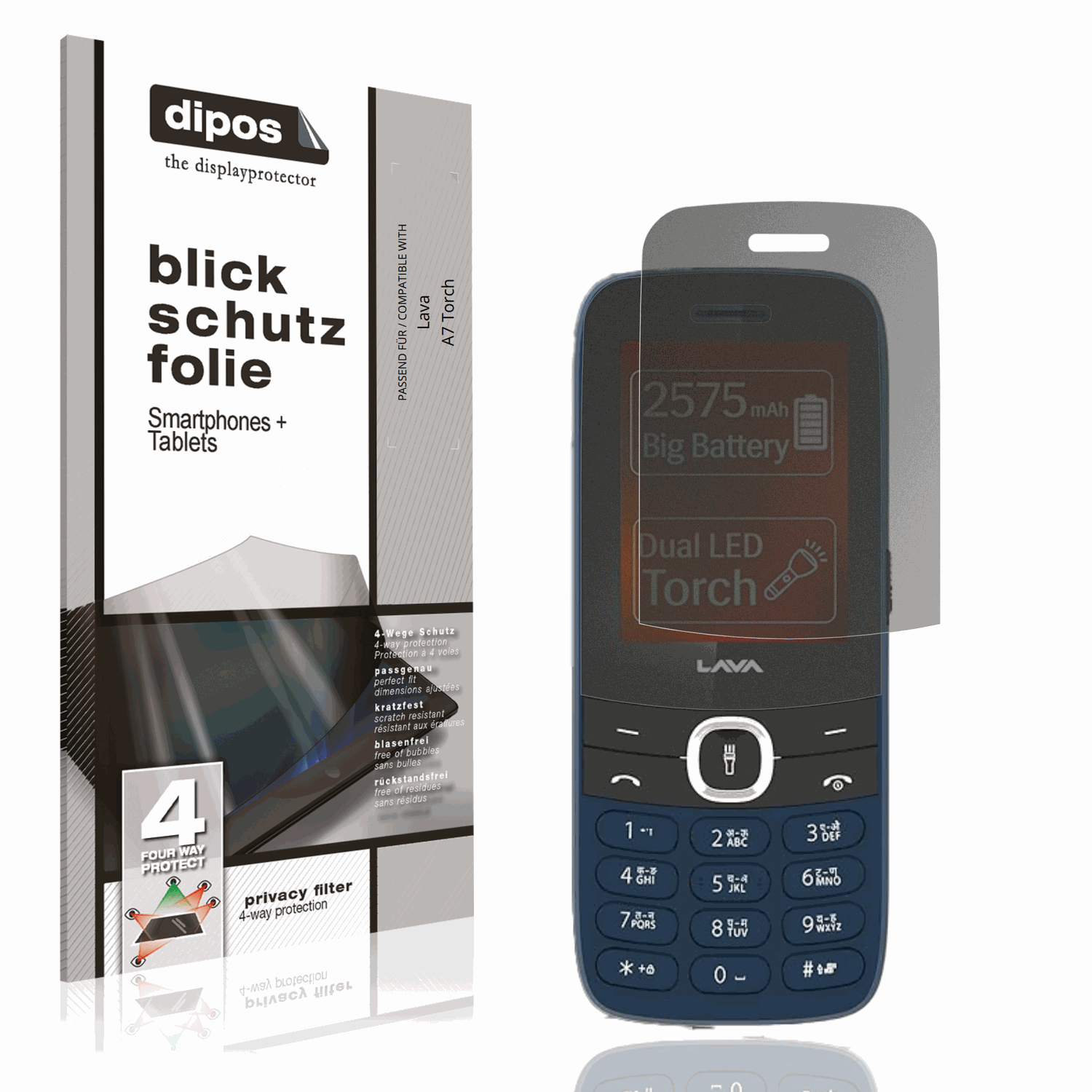 Blickschutzfolie von dipos passend für Lava A7 Torch, präziser Zuschnitt und blasenfrei montiert