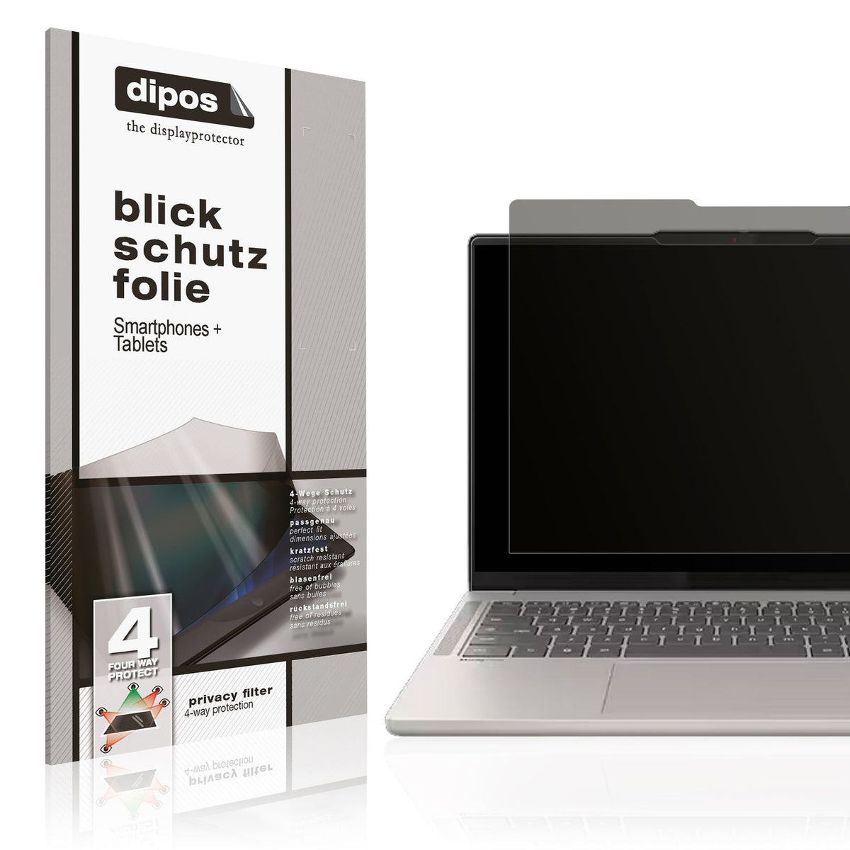 Blickschutzfolie von dipos passend für Lenovo Chromebook Plus Gen 10 14 Zoll, präziser Zuschnitt und blasenfrei montiert