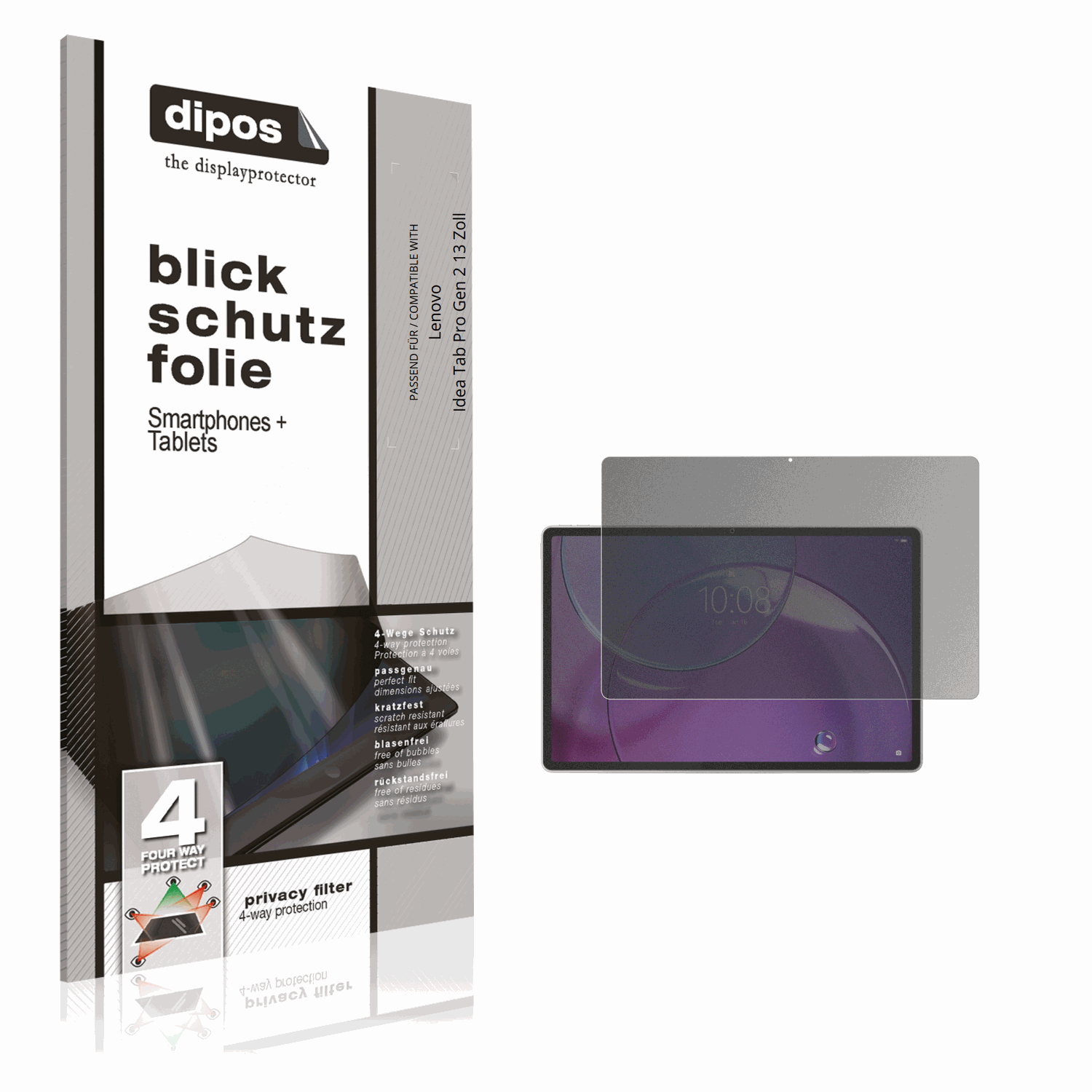 Blickschutzfolie von dipos passend für Lenovo Idea Tab Pro Gen 2 13 Zoll, präziser Zuschnitt und blasenfrei montiert