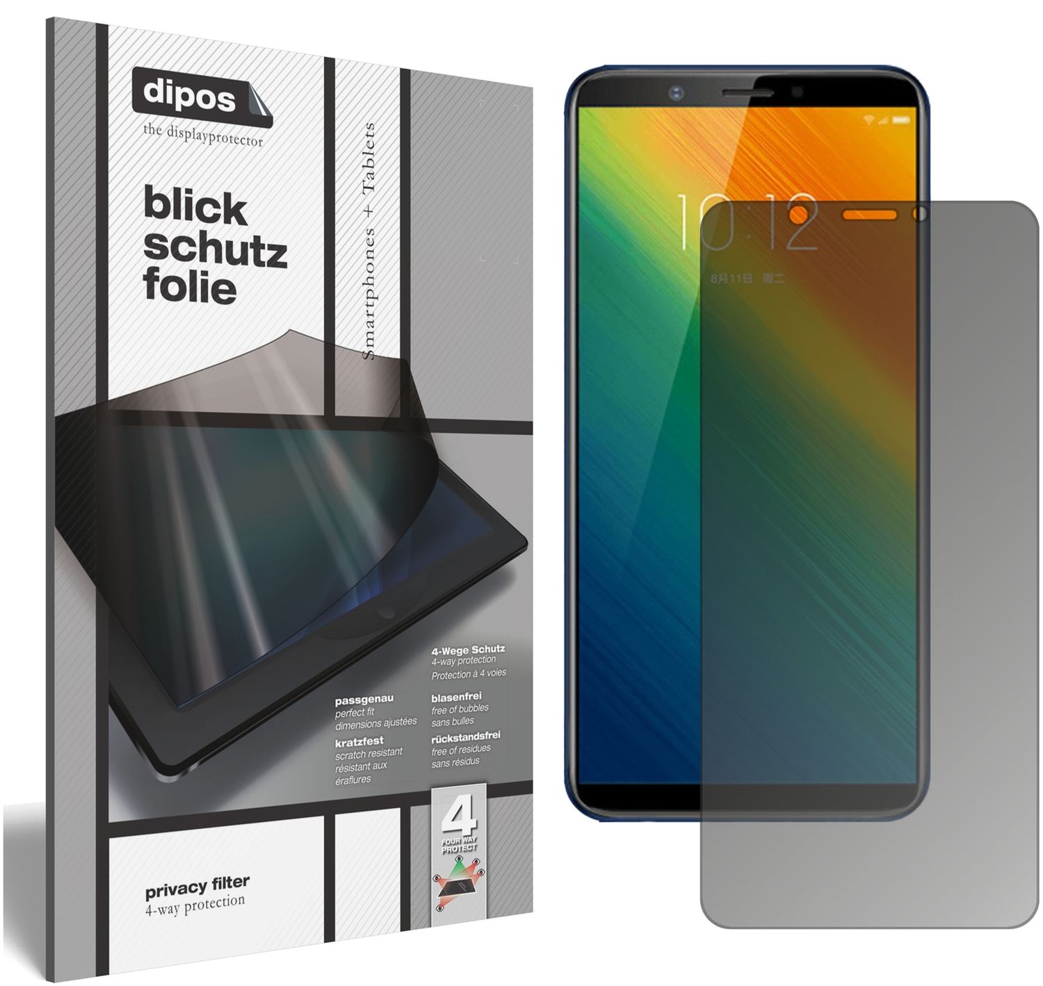 Blickschutzfolie von dipos passend für Lenovo K5 Note 2018, präziser Zuschnitt und blasenfrei montiert