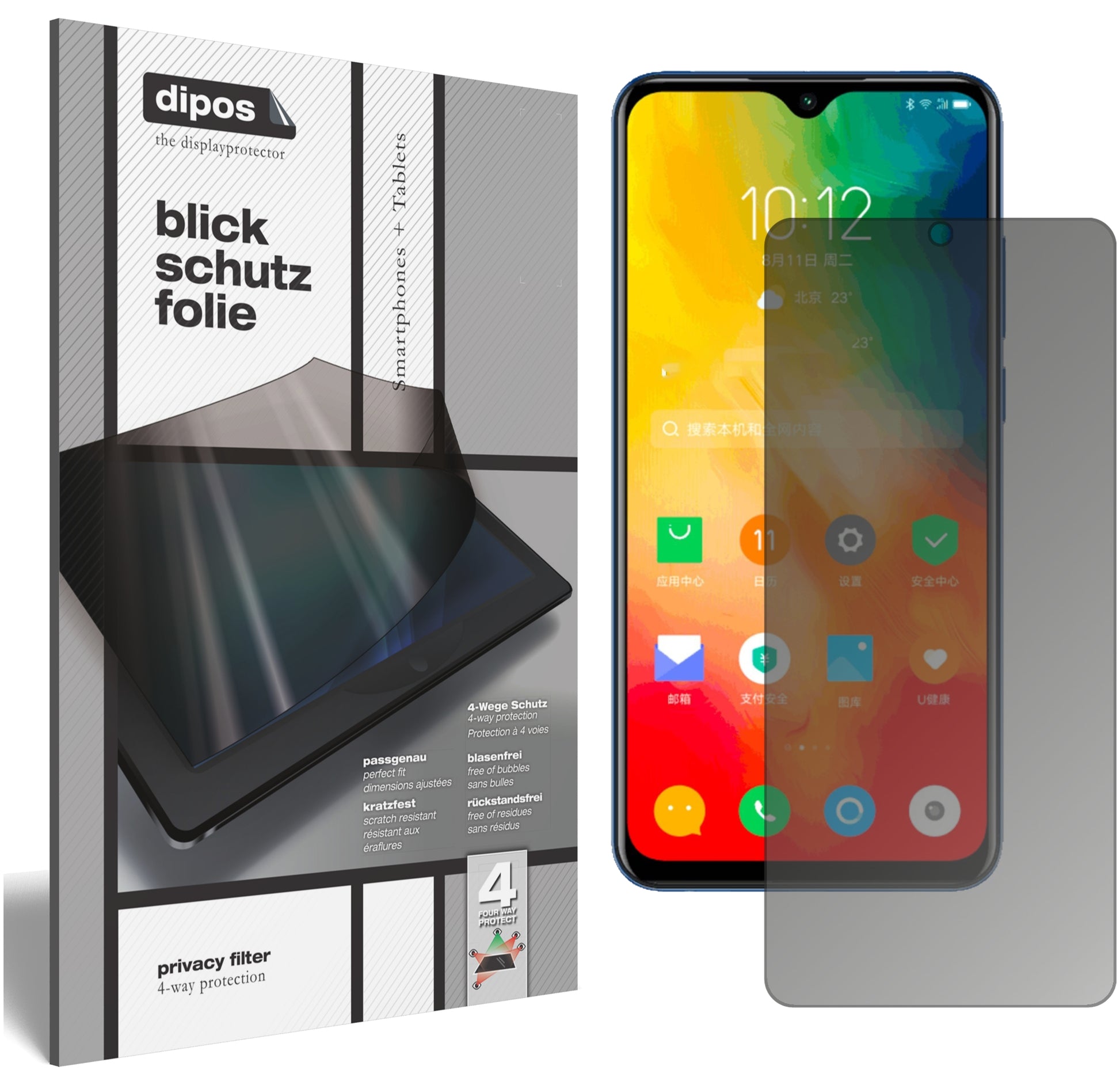 Blickschutzfolie von dipos passend für Lenovo K6 Enjoy, präziser Zuschnitt und blasenfrei montiert