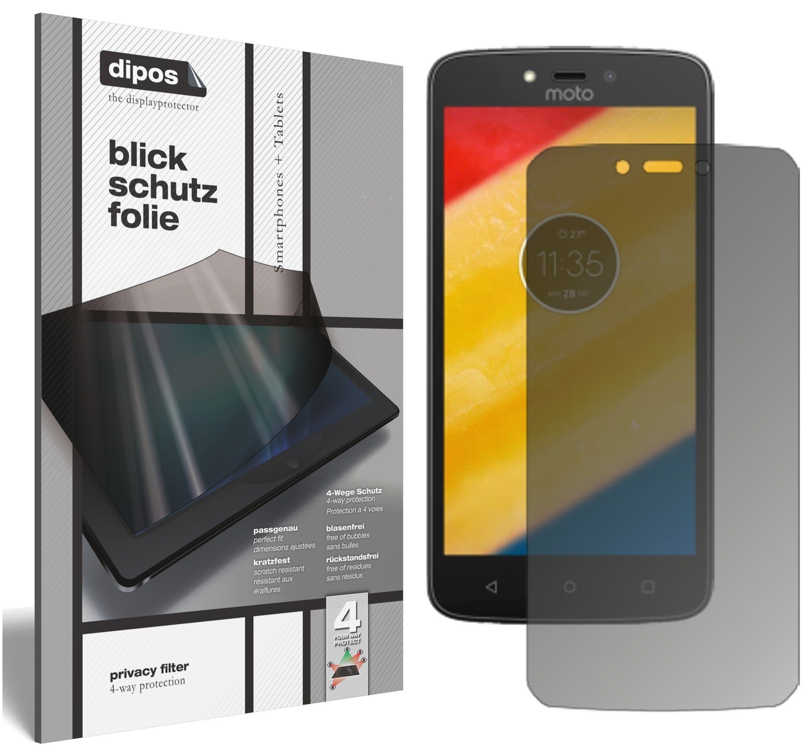 Blickschutzfolie von dipos passend für Lenovo Moto C Plus, präziser Zuschnitt und blasenfrei montiert