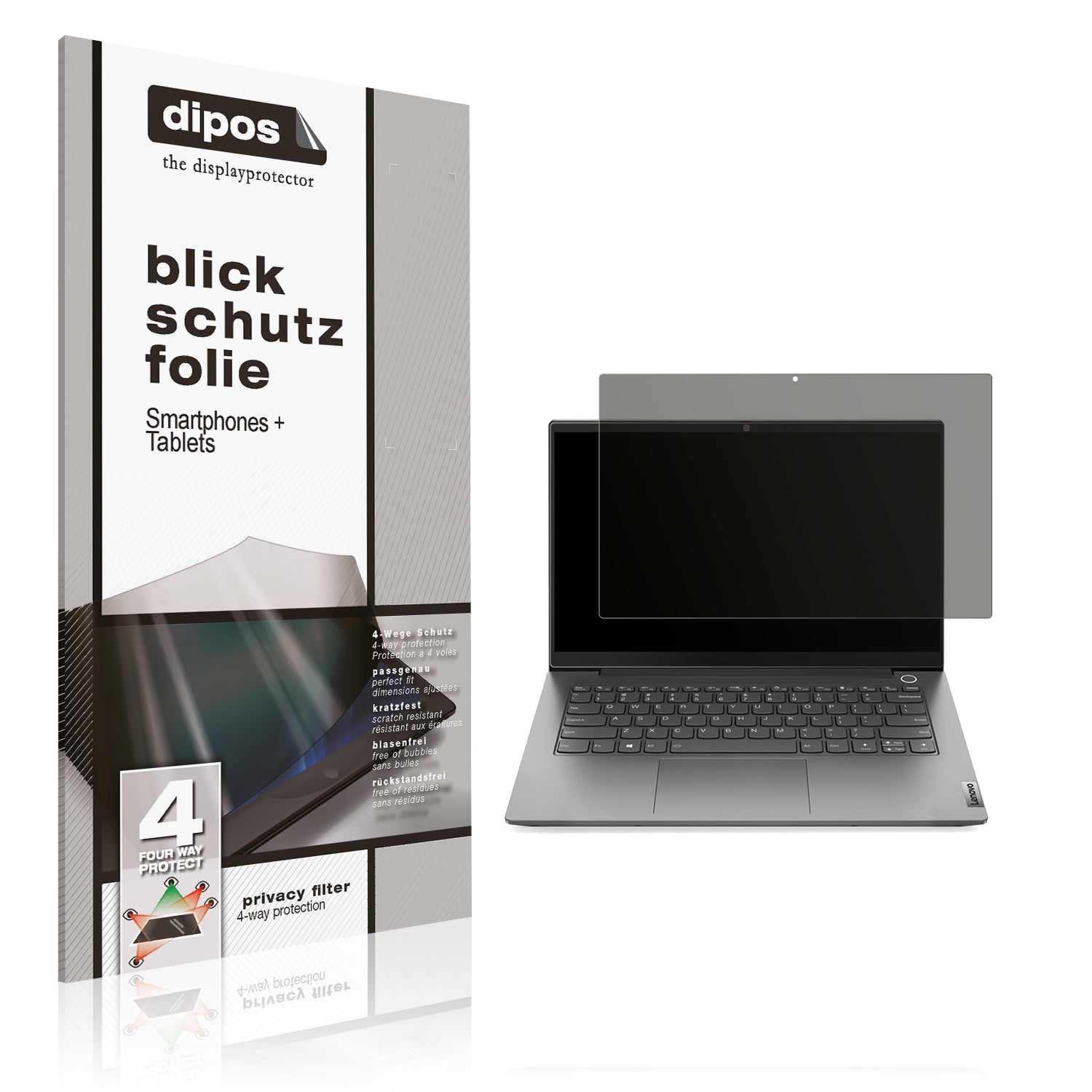 Blickschutzfolie von dipos passend für Lenovo ThinkBook 14 Gen 4 Plus, präziser Zuschnitt und blasenfrei montiert