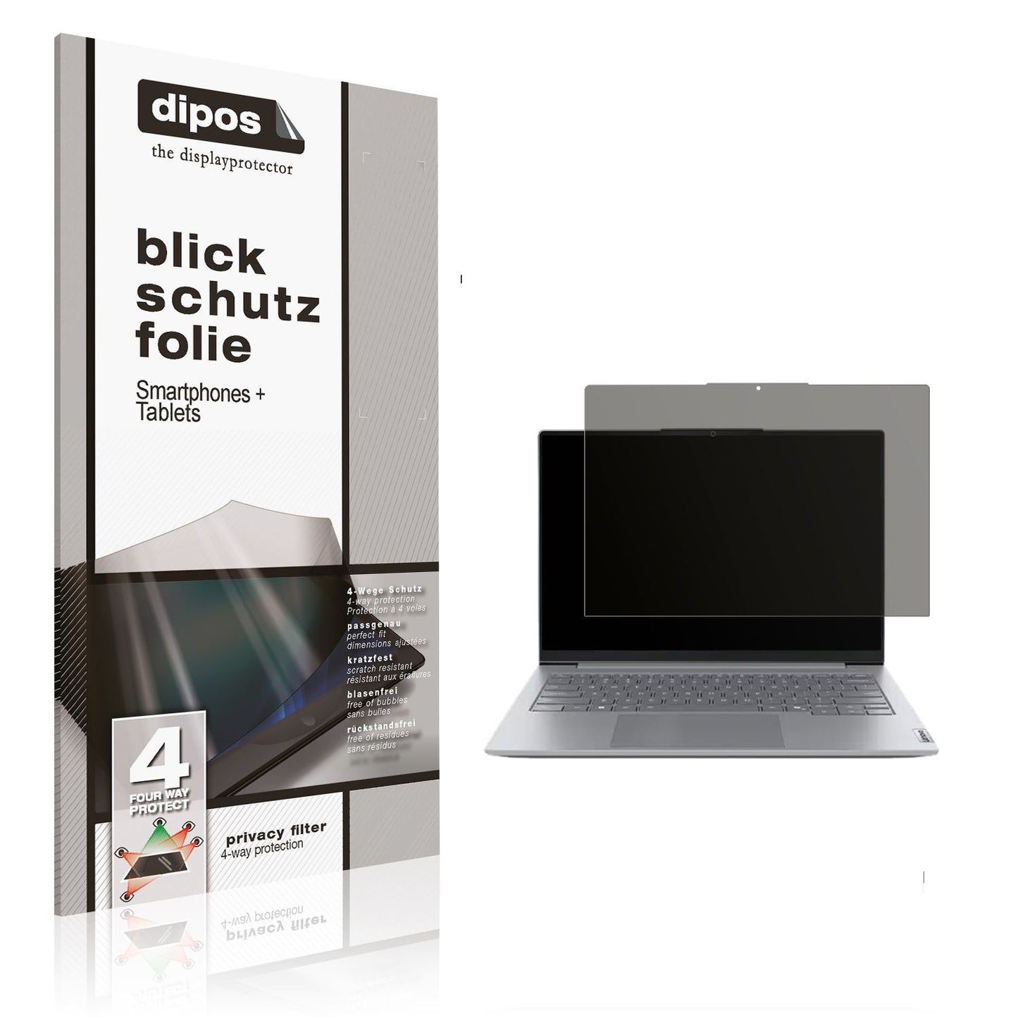 Blickschutzfolie von dipos passend für Lenovo ThinkBook 14 Zoll Gen 8, präziser Zuschnitt und blasenfrei montiert