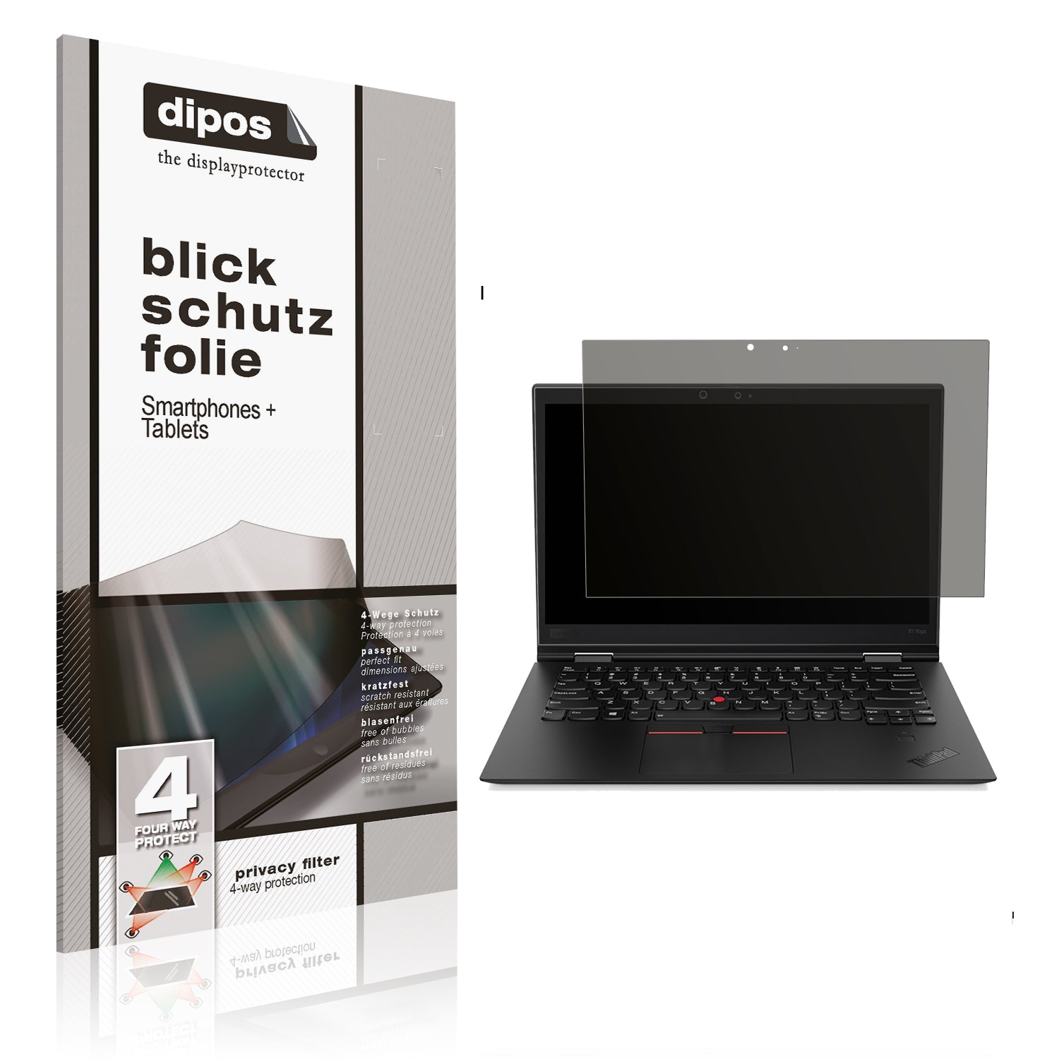 Blickschutzfolie von dipos passend für Lenovo X1 Yoga Tablet Gen 3 20LES 14 Zoll, präziser Zuschnitt und blasenfrei montiert