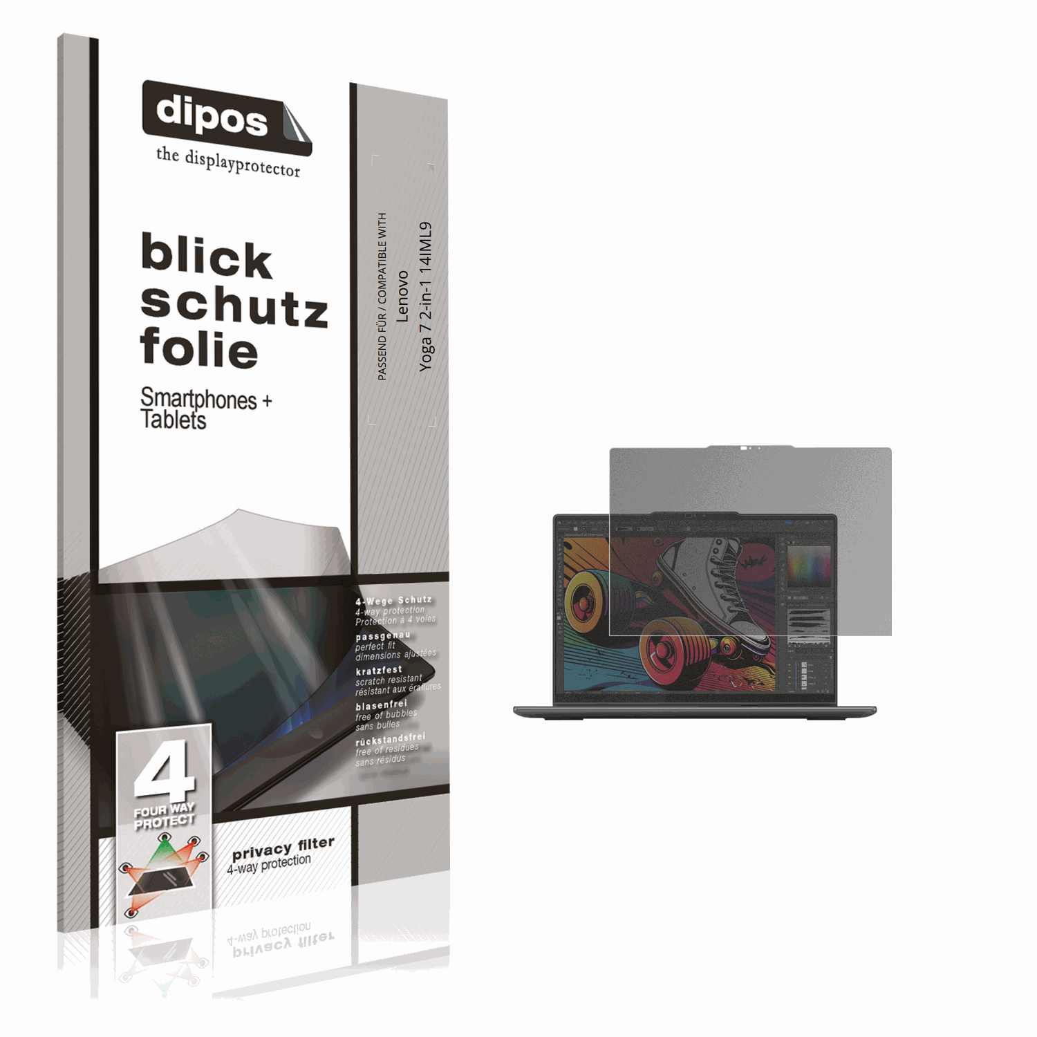 Blickschutzfolie von dipos passend für Lenovo Yoga 7 2-in-1 14IML9, präziser Zuschnitt und blasenfrei montiert