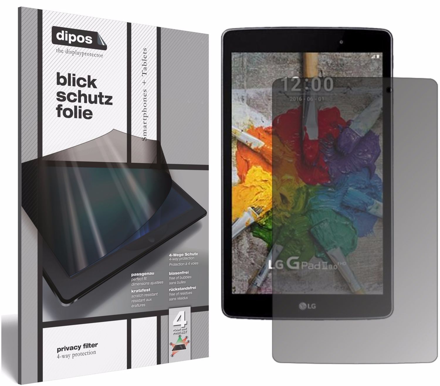 Blickschutzfolie von dipos passend für LG G Pad 3 8.0, präziser Zuschnitt und blasenfrei montiert