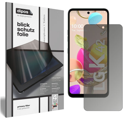 Blickschutzfolie von dipos passend für LG K42, präziser Zuschnitt und blasenfrei montiert