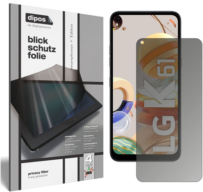 Blickschutzfolie von dipos passend für LG K61, präziser Zuschnitt und blasenfrei montiert