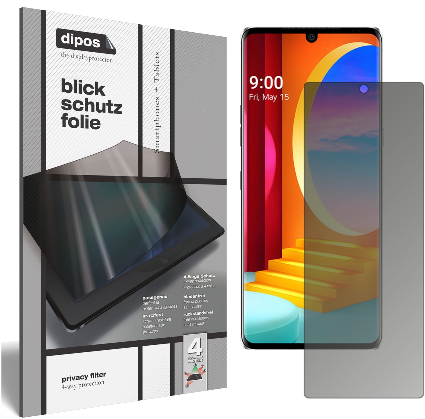 Blickschutzfolie von dipos passend für LG Velvet 4G, präziser Zuschnitt und blasenfrei montiert