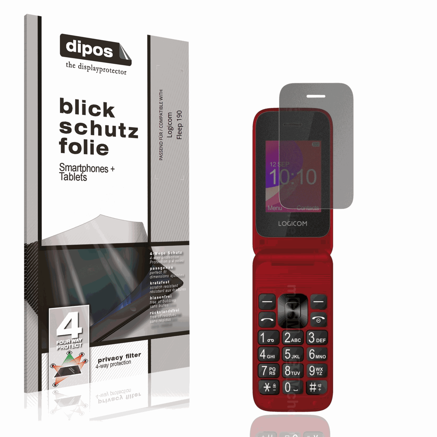 Blickschutzfolie von dipos passend für Logicom Fleep 190, präziser Zuschnitt und blasenfrei montiert