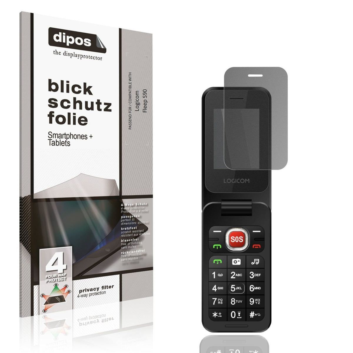 Blickschutzfolie von dipos passend für Logicom Fleep S90, präziser Zuschnitt und blasenfrei montiert