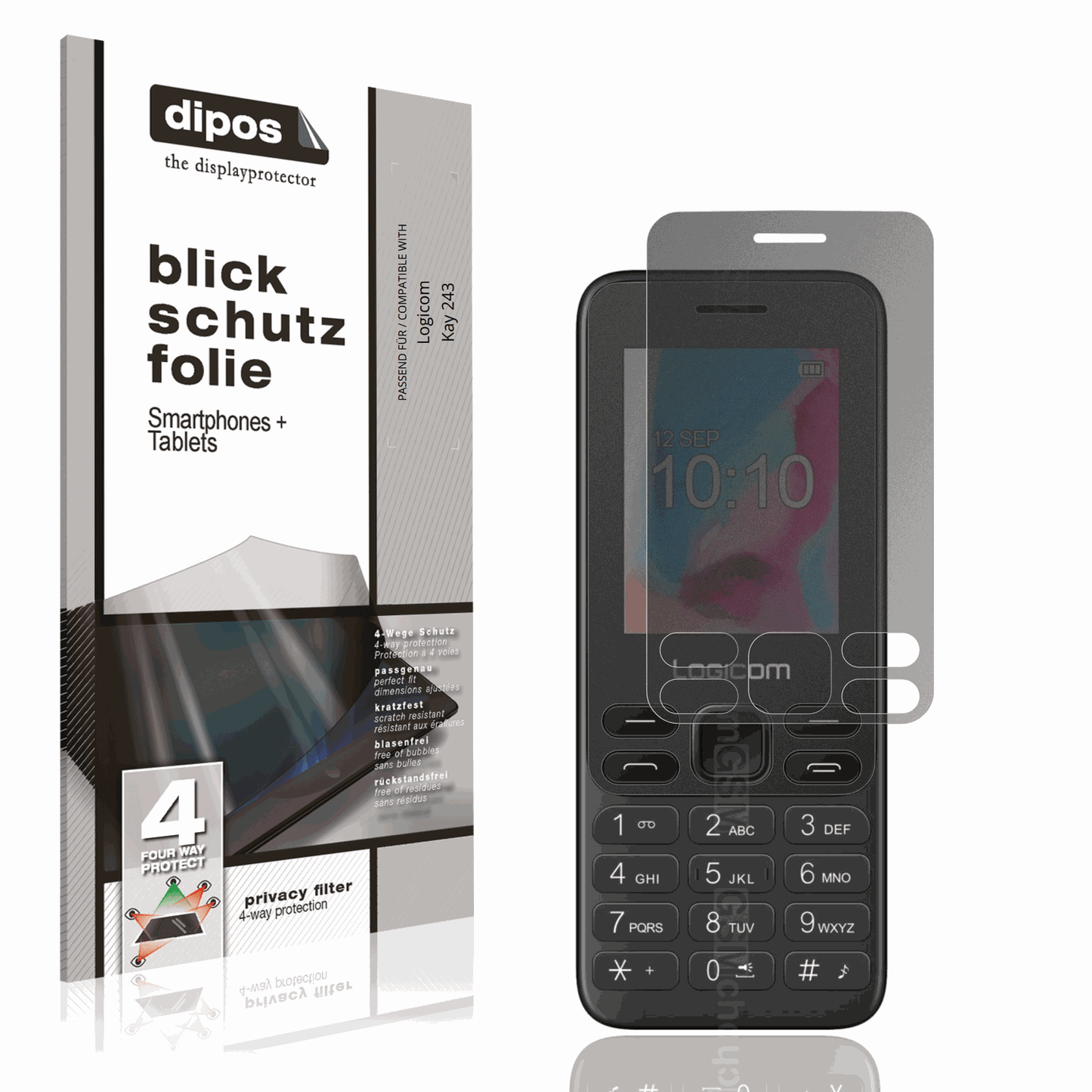 Blickschutzfolie von dipos passend für Logicom Kay 243, präziser Zuschnitt und blasenfrei montiert