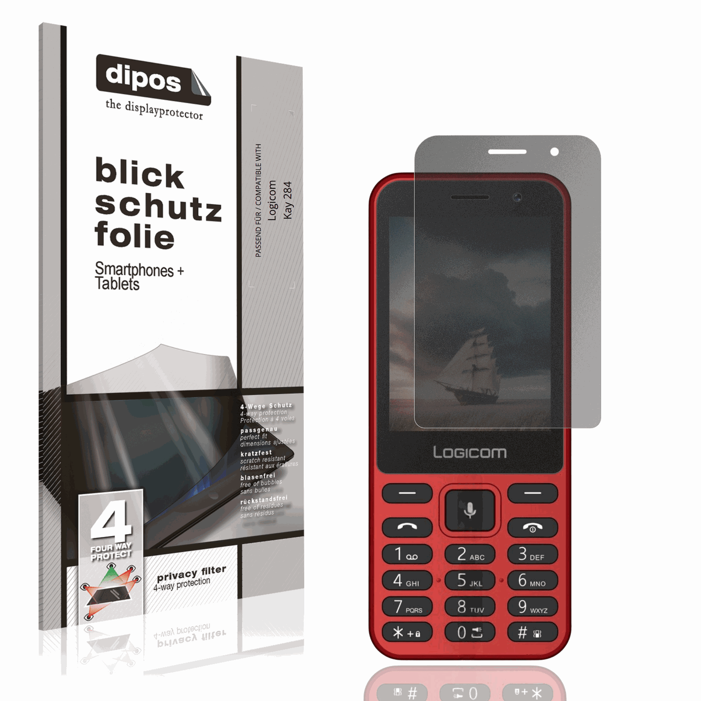 Blickschutzfolie von dipos passend für Logicom Kay 284, präziser Zuschnitt und blasenfrei montiert