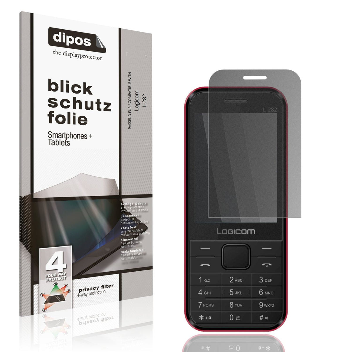 Blickschutzfolie von dipos passend für Logicom L-282, präziser Zuschnitt und blasenfrei montiert