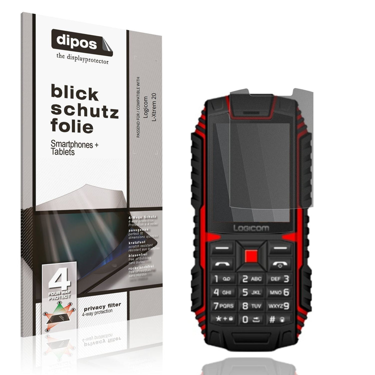 Blickschutzfolie von dipos passend für Logicom L-Xtrem 20, präziser Zuschnitt und blasenfrei montiert