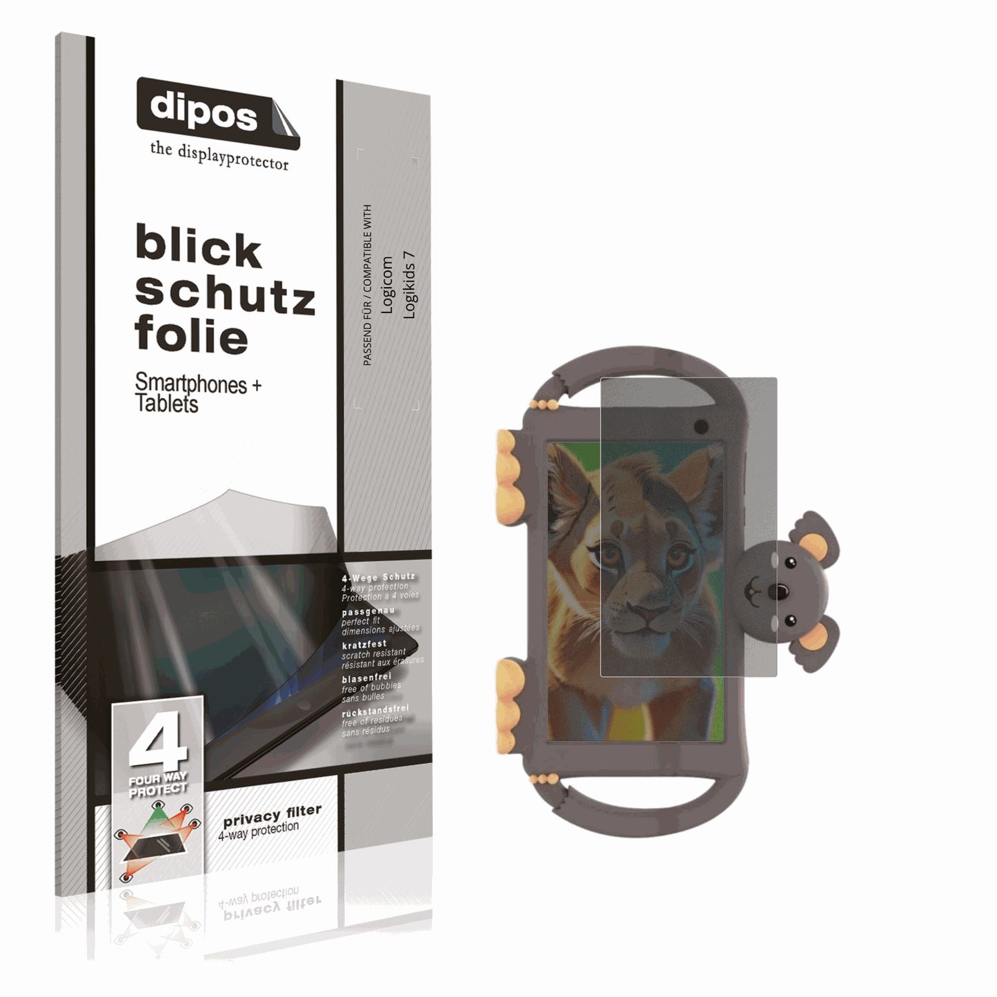 Blickschutzfolie von dipos passend für Logicom Logikids 7, präziser Zuschnitt und blasenfrei montiert