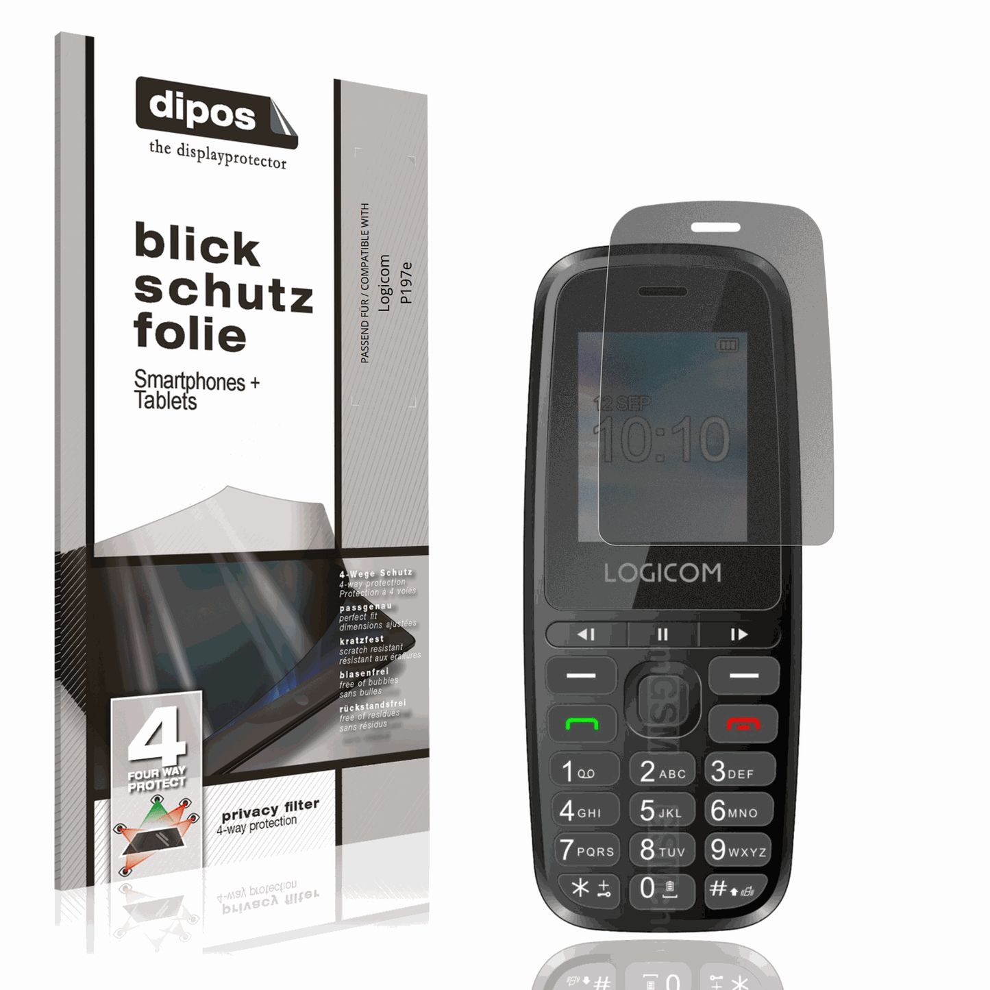 Blickschutzfolie von dipos passend für Logicom P197e, präziser Zuschnitt und blasenfrei montiert