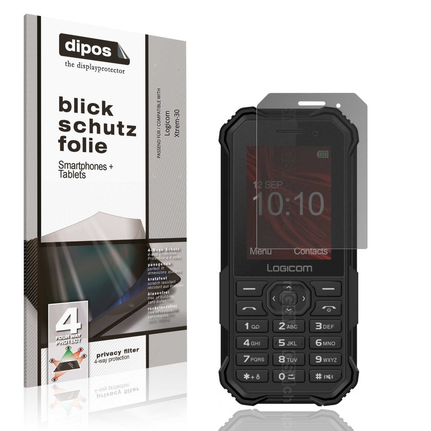 Blickschutzfolie von dipos passend für Logicom Xtrem-30, präziser Zuschnitt und blasenfrei montiert