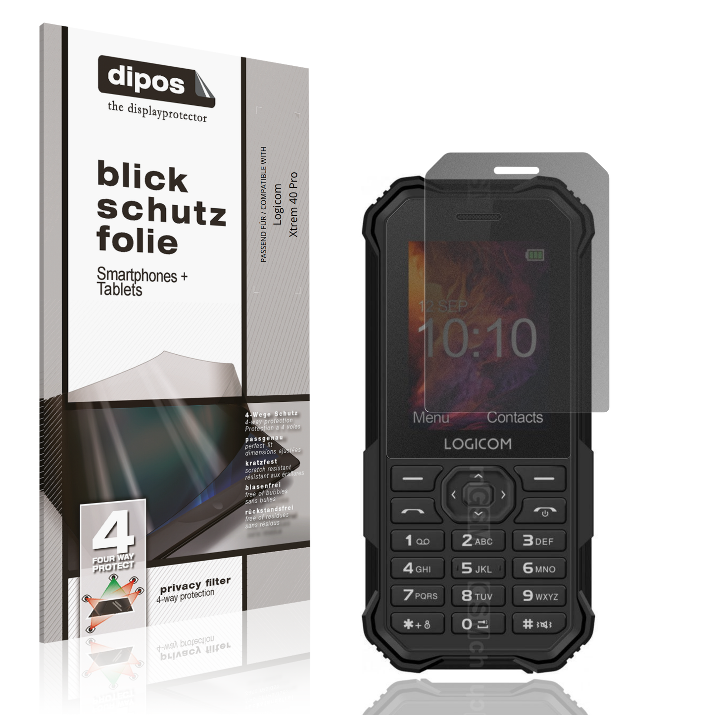 Blickschutzfolie von dipos passend für Logicom Xtrem 40 Pro, präziser Zuschnitt und blasenfrei montiert