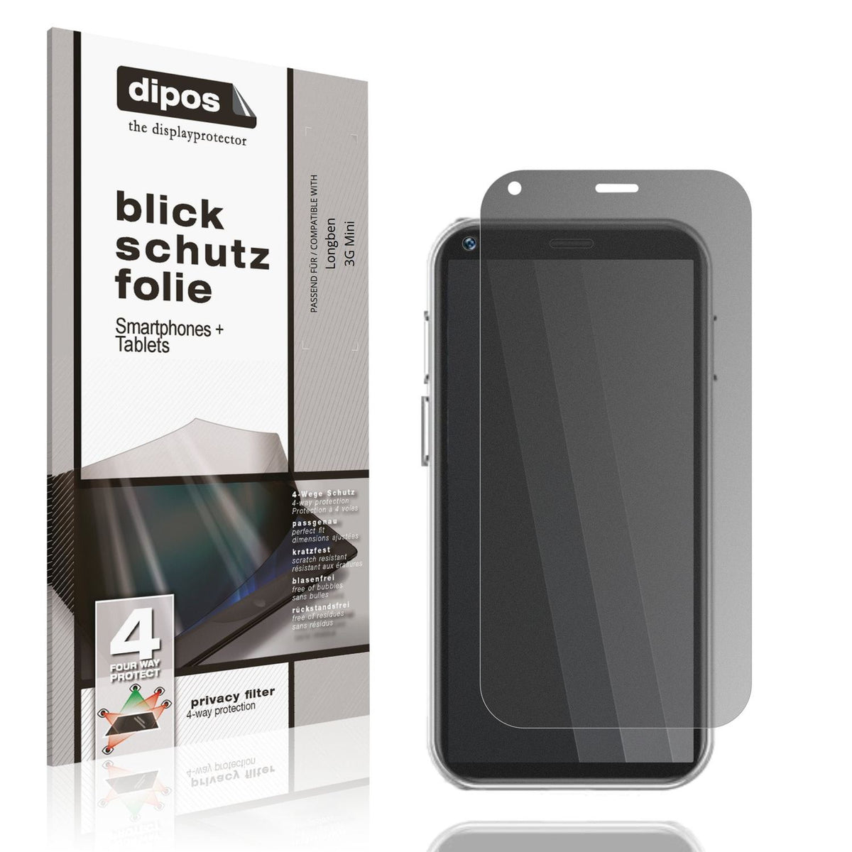 Blickschutzfolie von dipos passend für Longben 3G Mini, präziser Zuschnitt und blasenfrei montiert