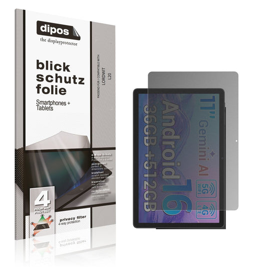 Blickschutzfolie von dipos passend für LORDWIT L20, präziser Zuschnitt und blasenfrei montiert