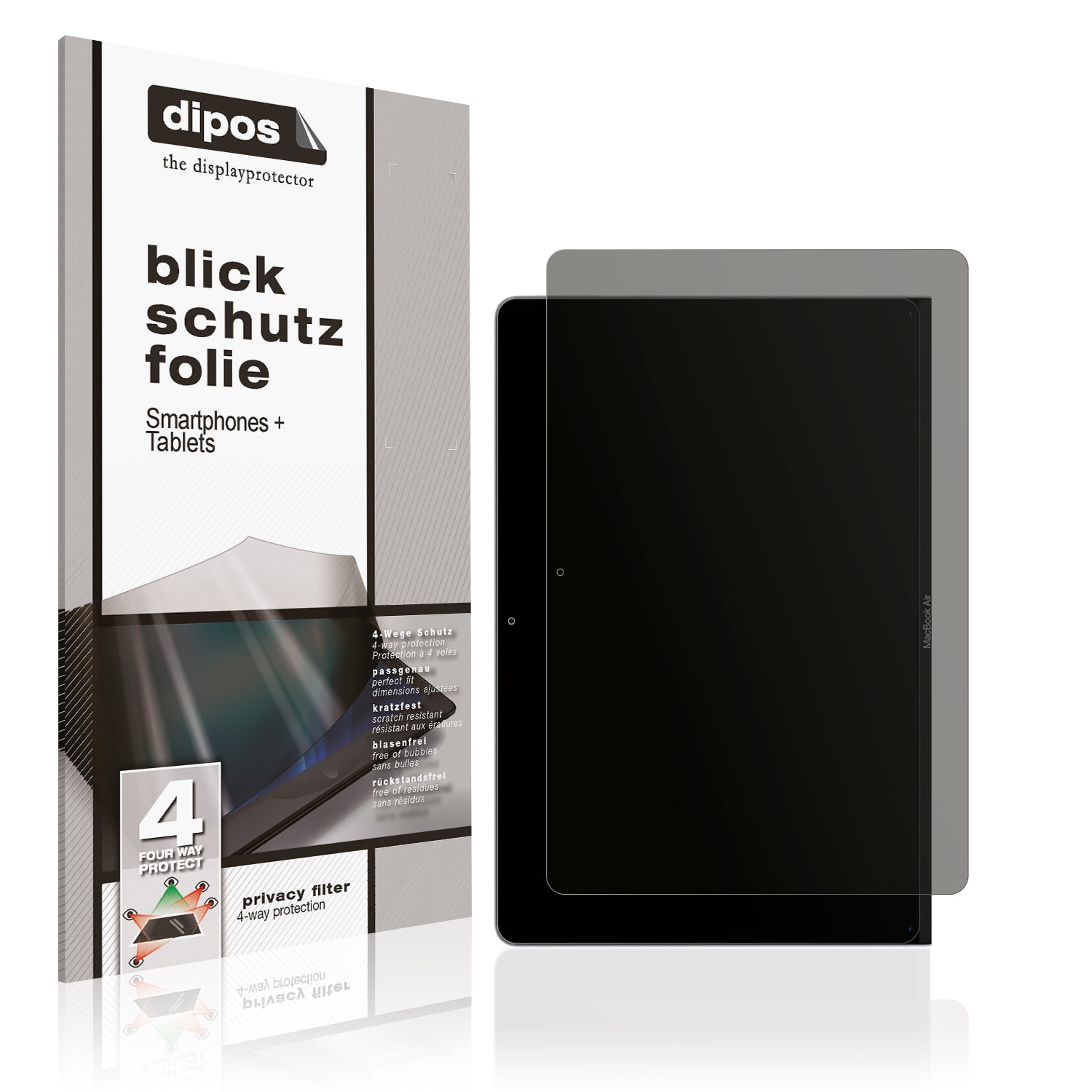 Blickschutzfolie von dipos passend für MacBook Air M1, präziser Zuschnitt und blasenfrei montiert