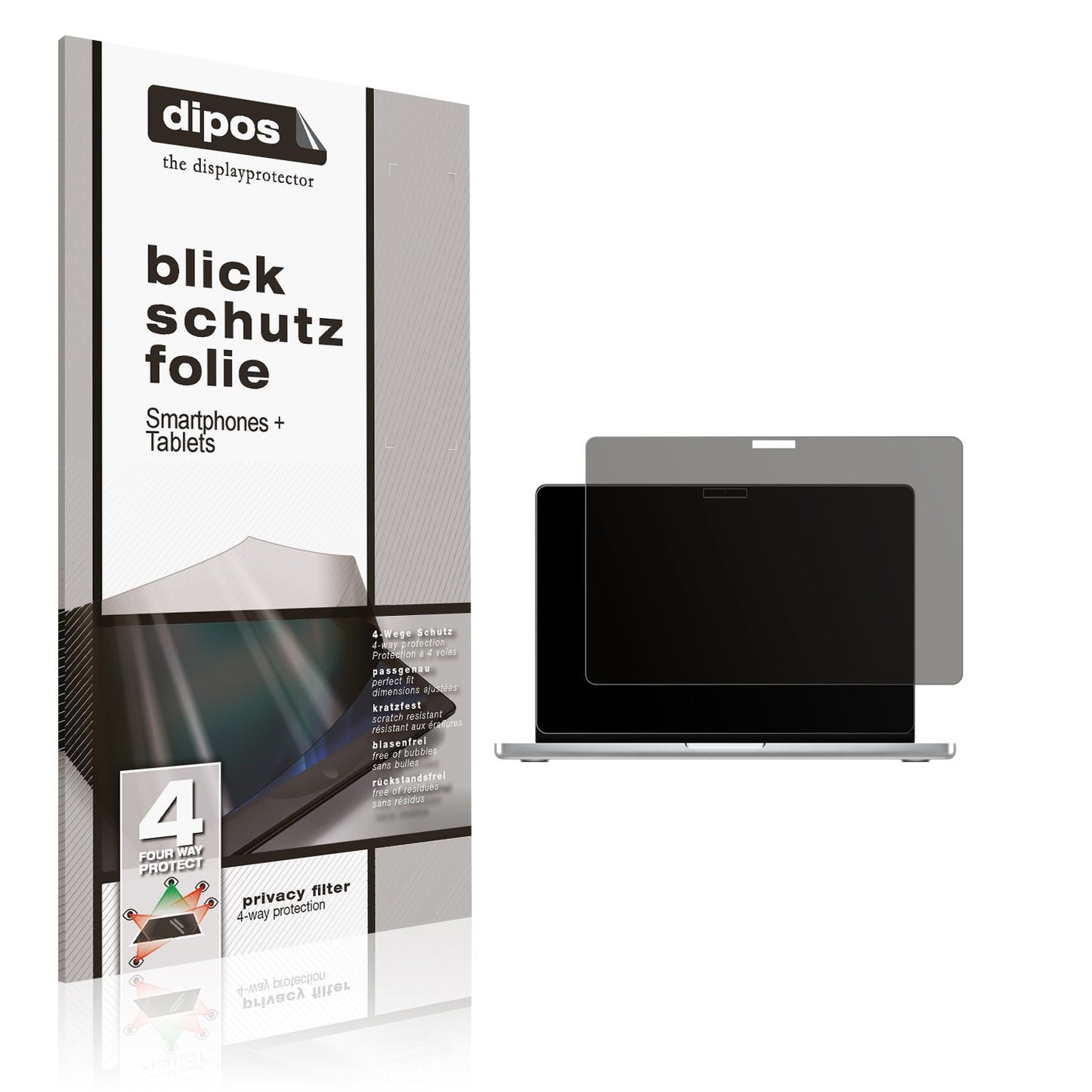 Blickschutzfolie von dipos passend für MacBook Pro M4 16 Zoll 2024, präziser Zuschnitt und blasenfrei montiert